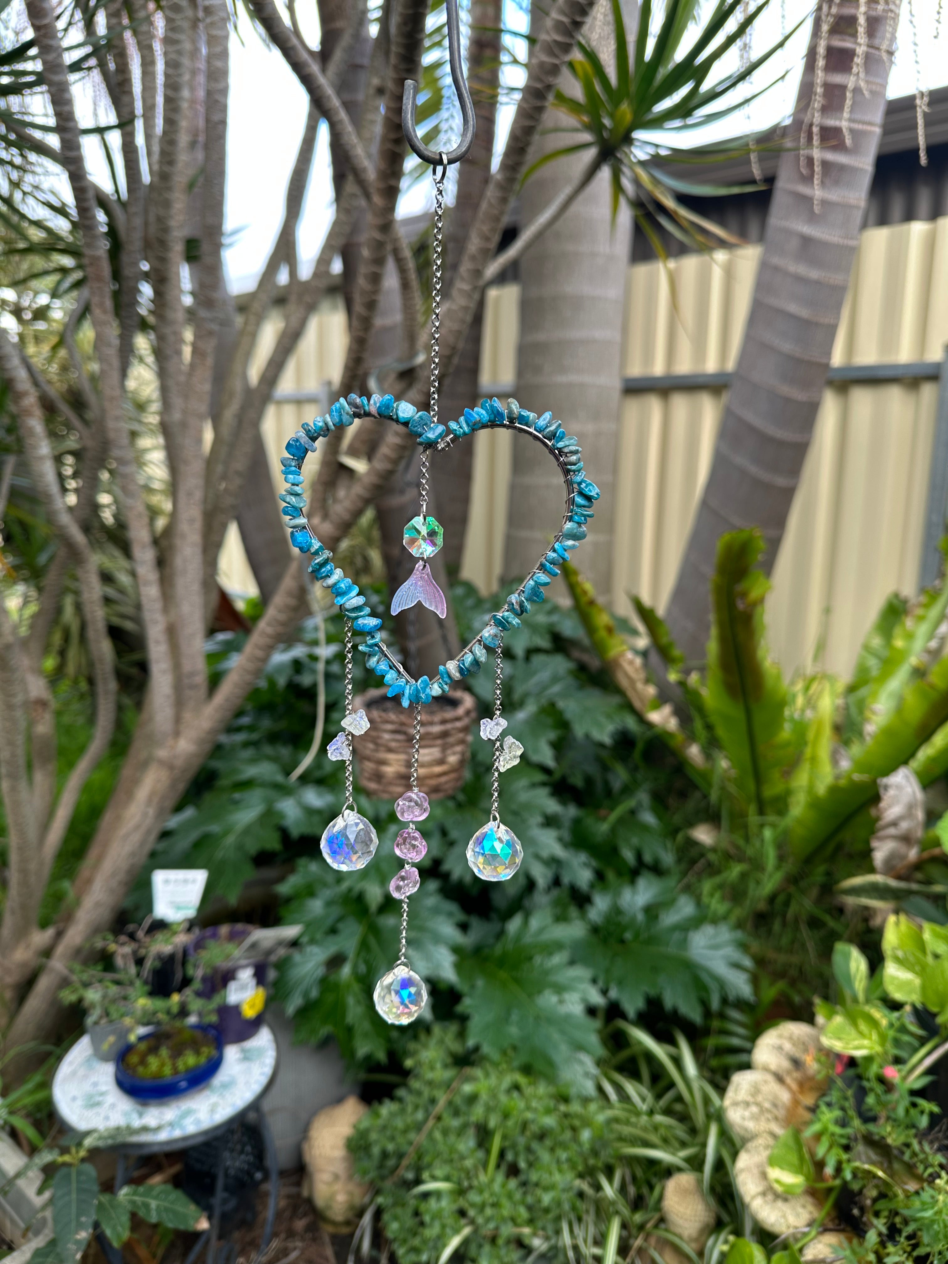 Blue Apatite Heart Sun Catcher – Natural Blue Apatite & Crystal