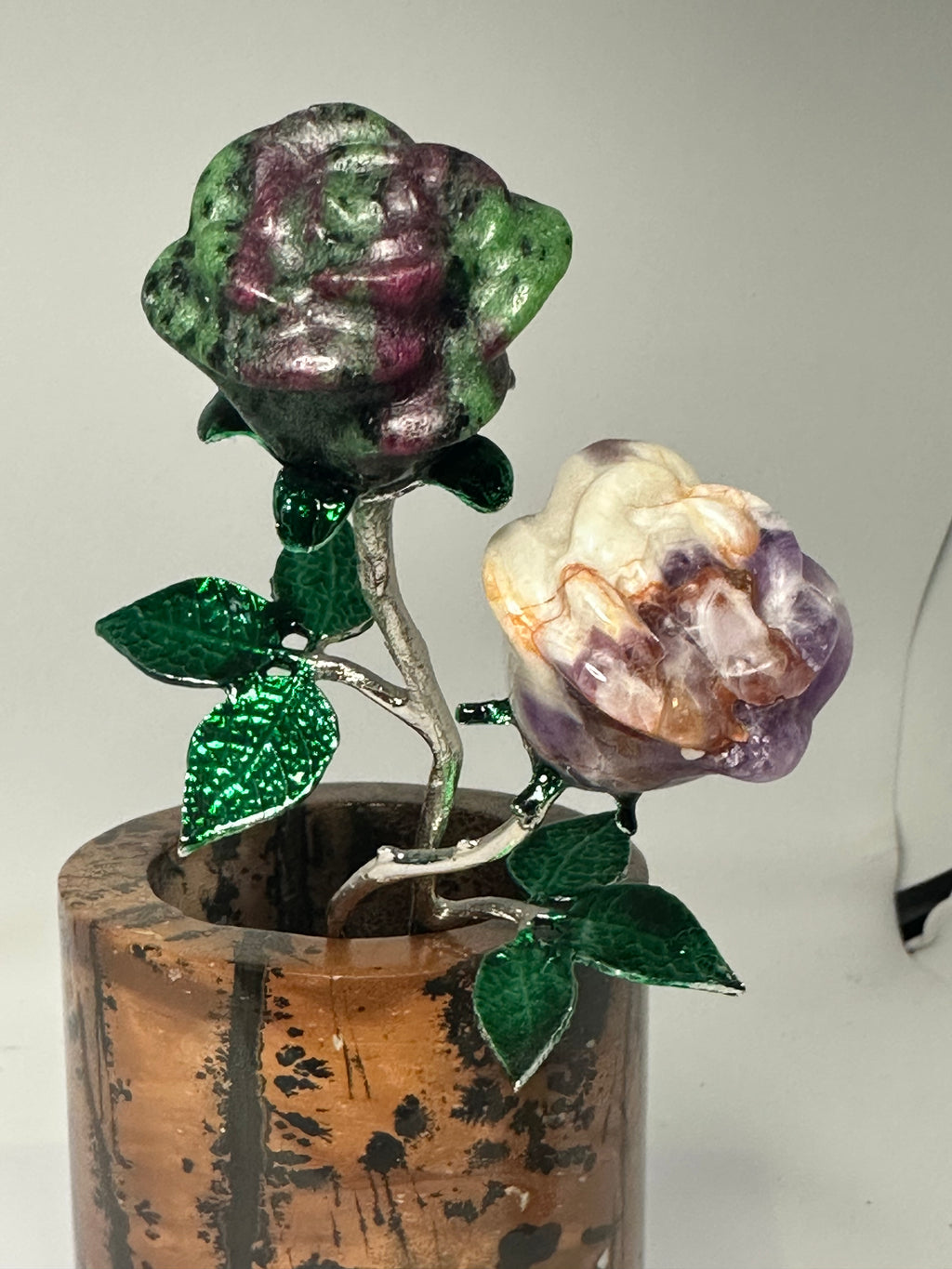 Double Rose Carving – Dream Amethyst & Ruby Zoisite – 130g