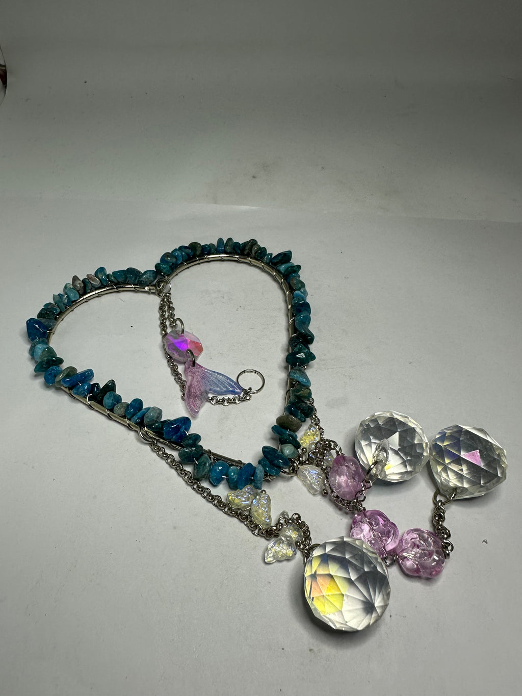 Blue Apatite Heart Sun Catcher – Natural Blue Apatite & Crystal