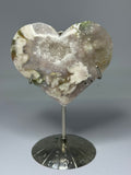 Flower Agate Heart with Druzy on Stand – 185g
