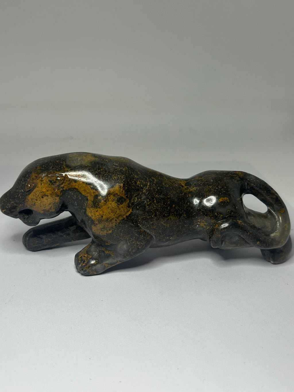 Brown & Orange Jade Panther Carving