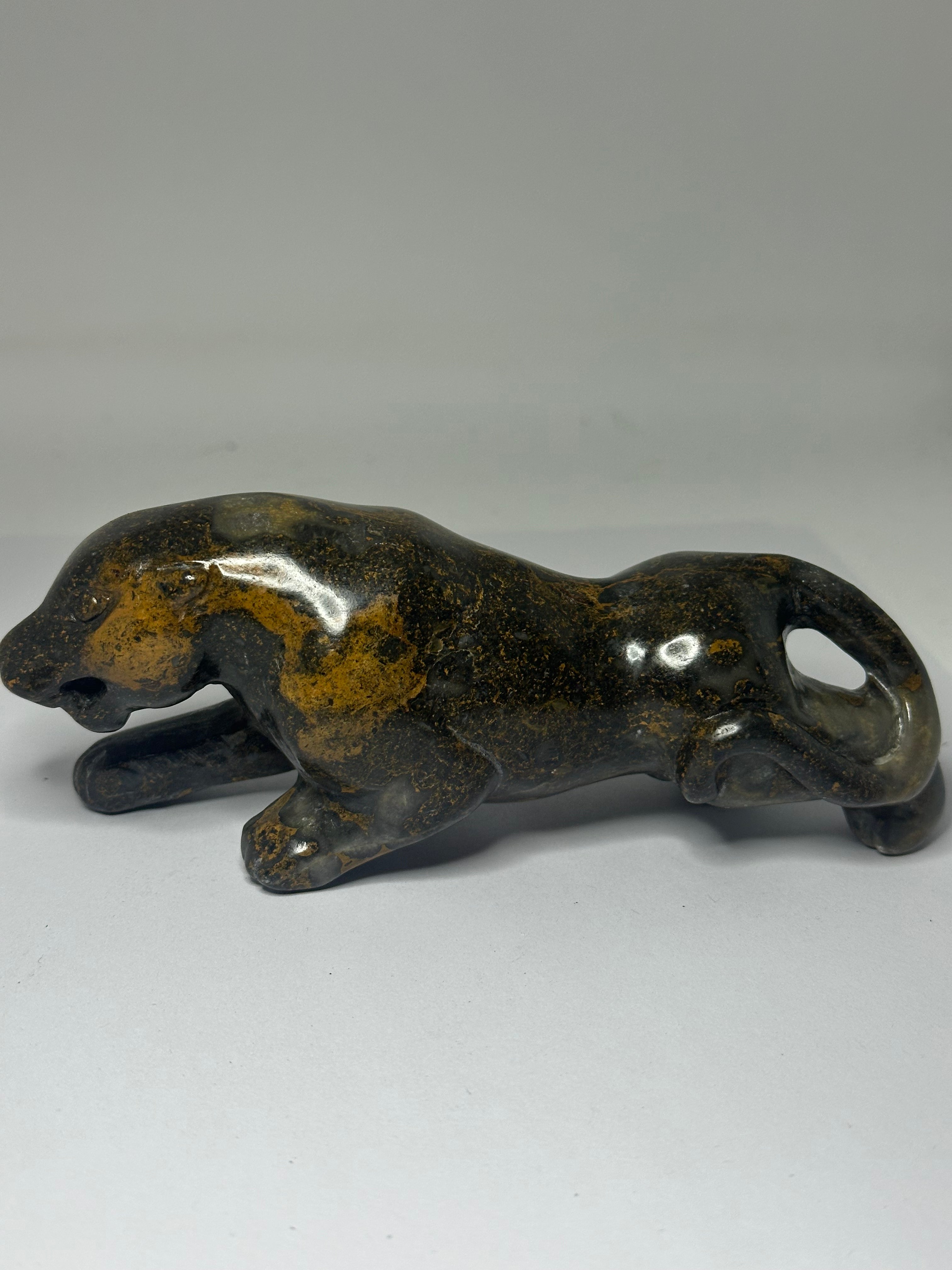Brown & Orange Jade Panther Carving