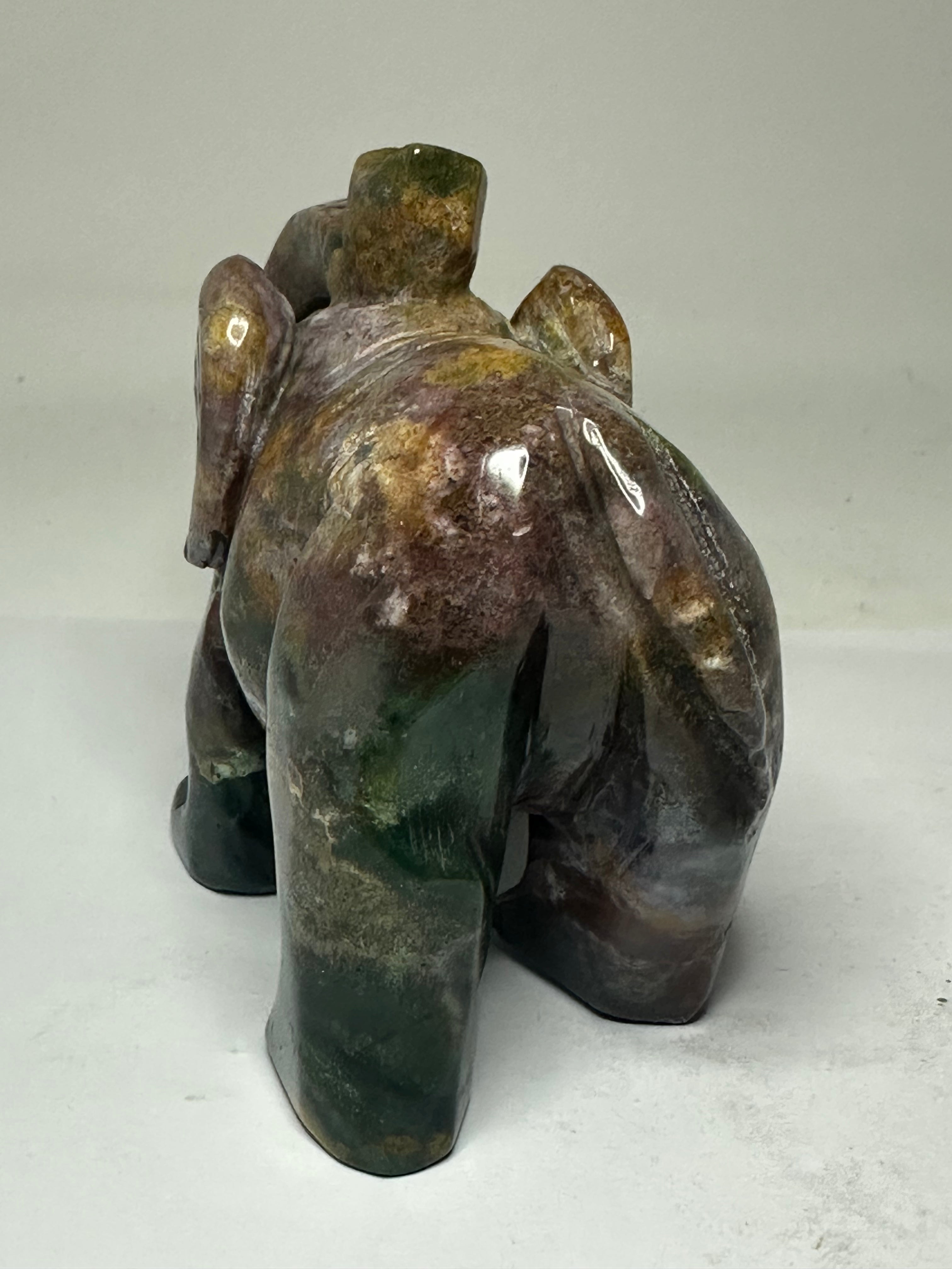 Carved ocean jasper elephant carving, 522g, shown from another angle