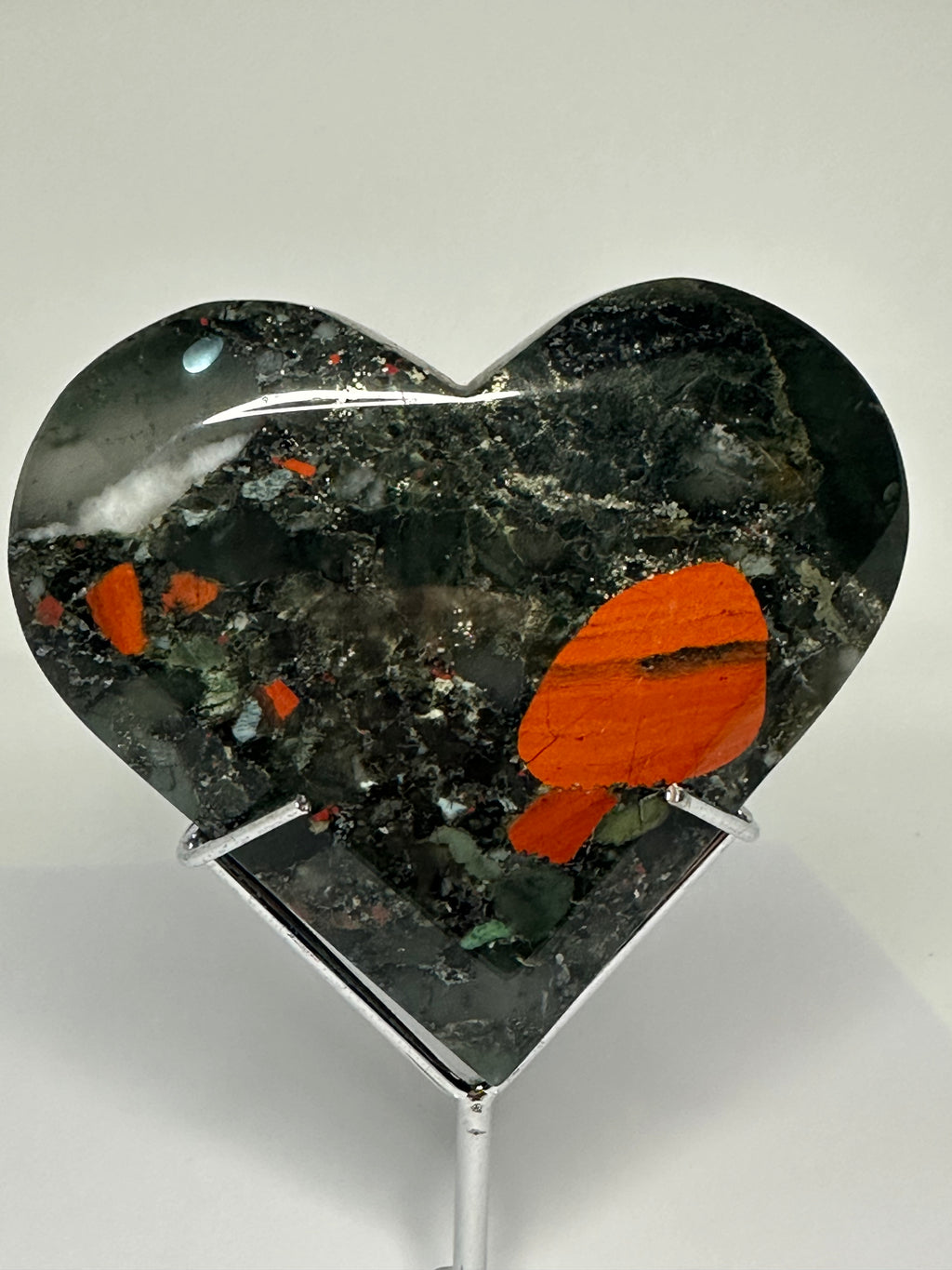 Polished african bloodstone heart, 235g