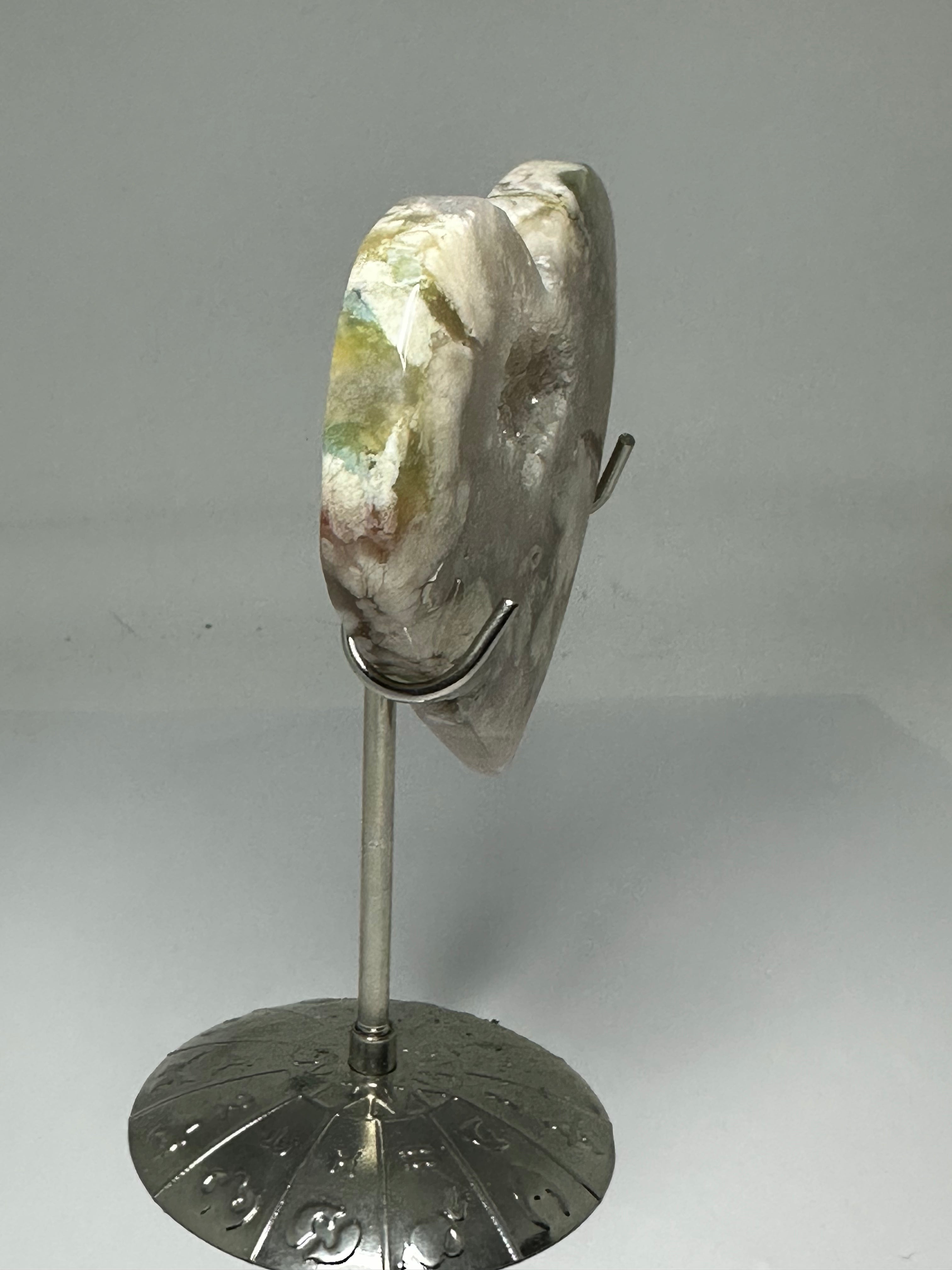 Flower Agate Heart with Druzy on Stand – 185g