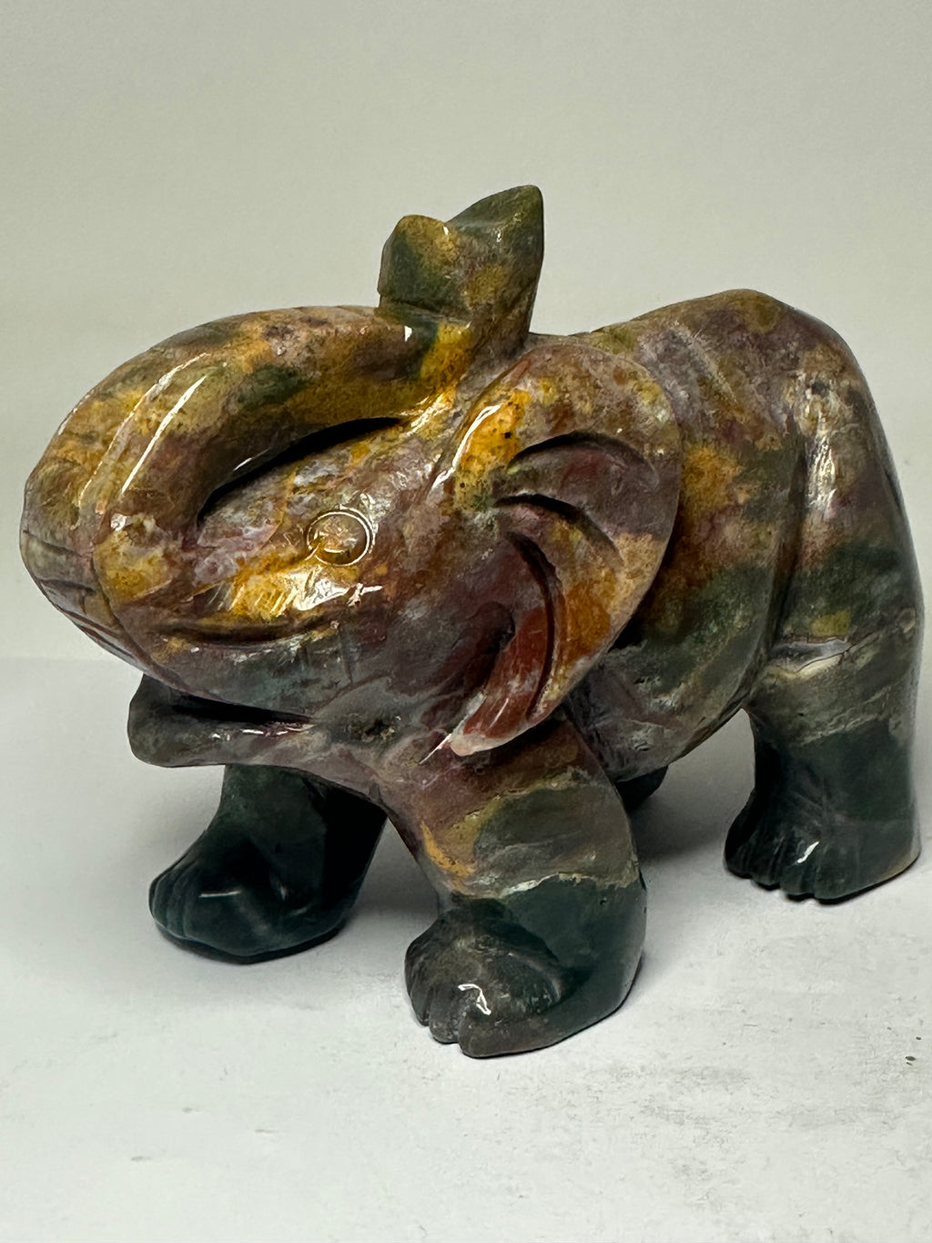 Carved ocean jasper elephant carving, 522g