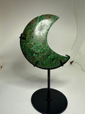 Green Emerald Moon Carving on Custom Stand – 538g