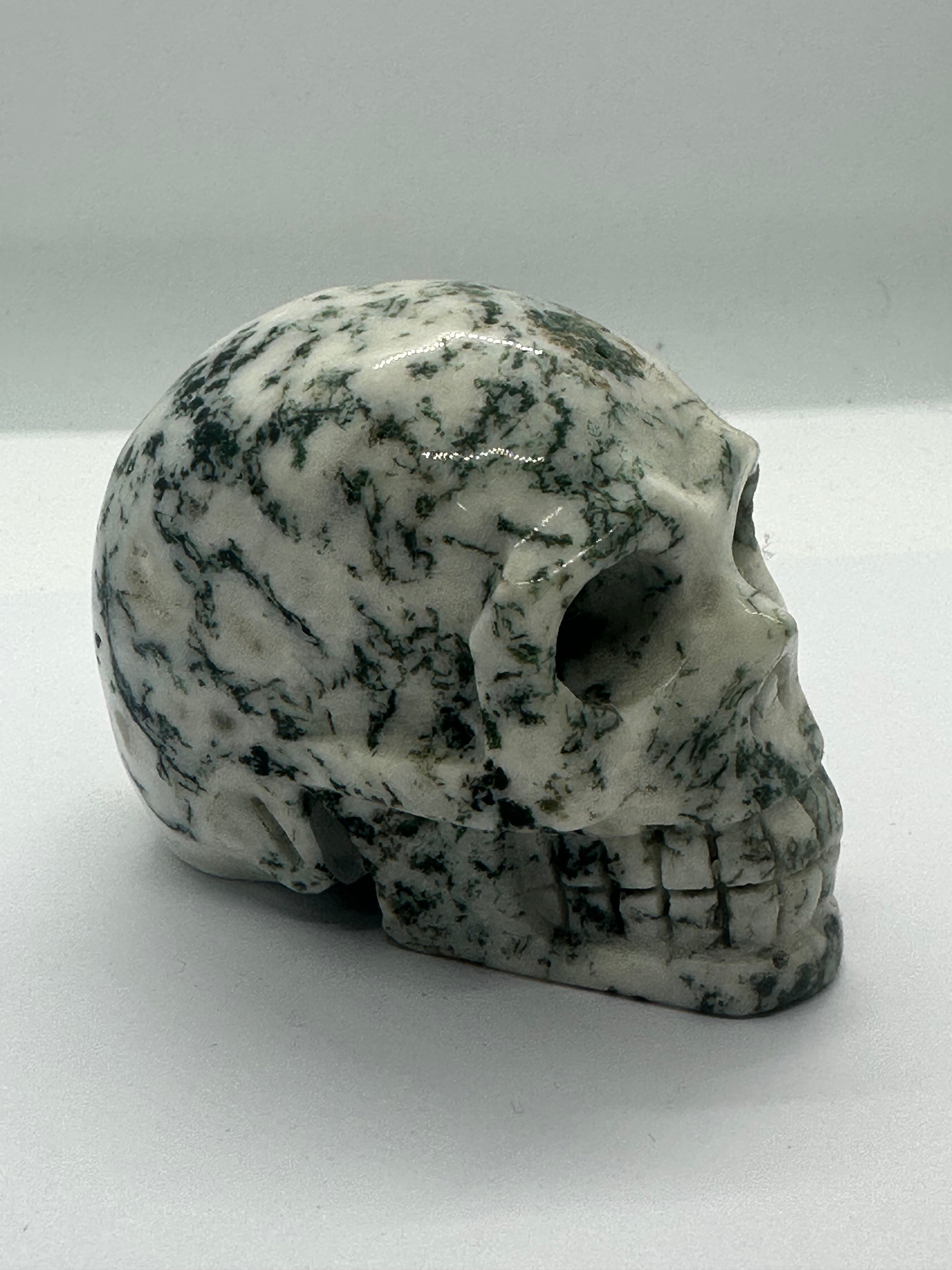 Moss Agate Skull – 80mm / 70mm