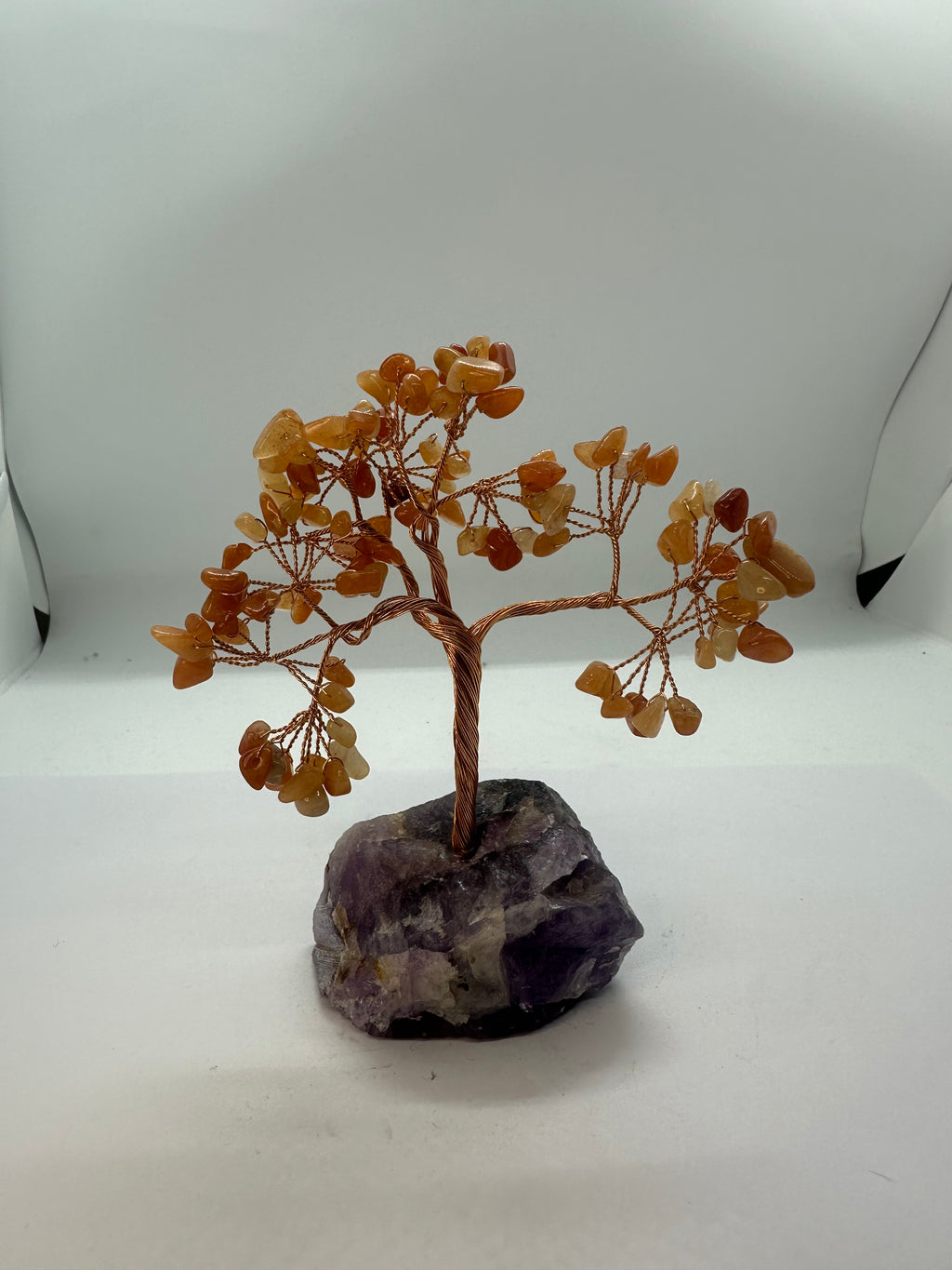 Sunstone Crystal Chip Tree on Amethyst Base – 204g