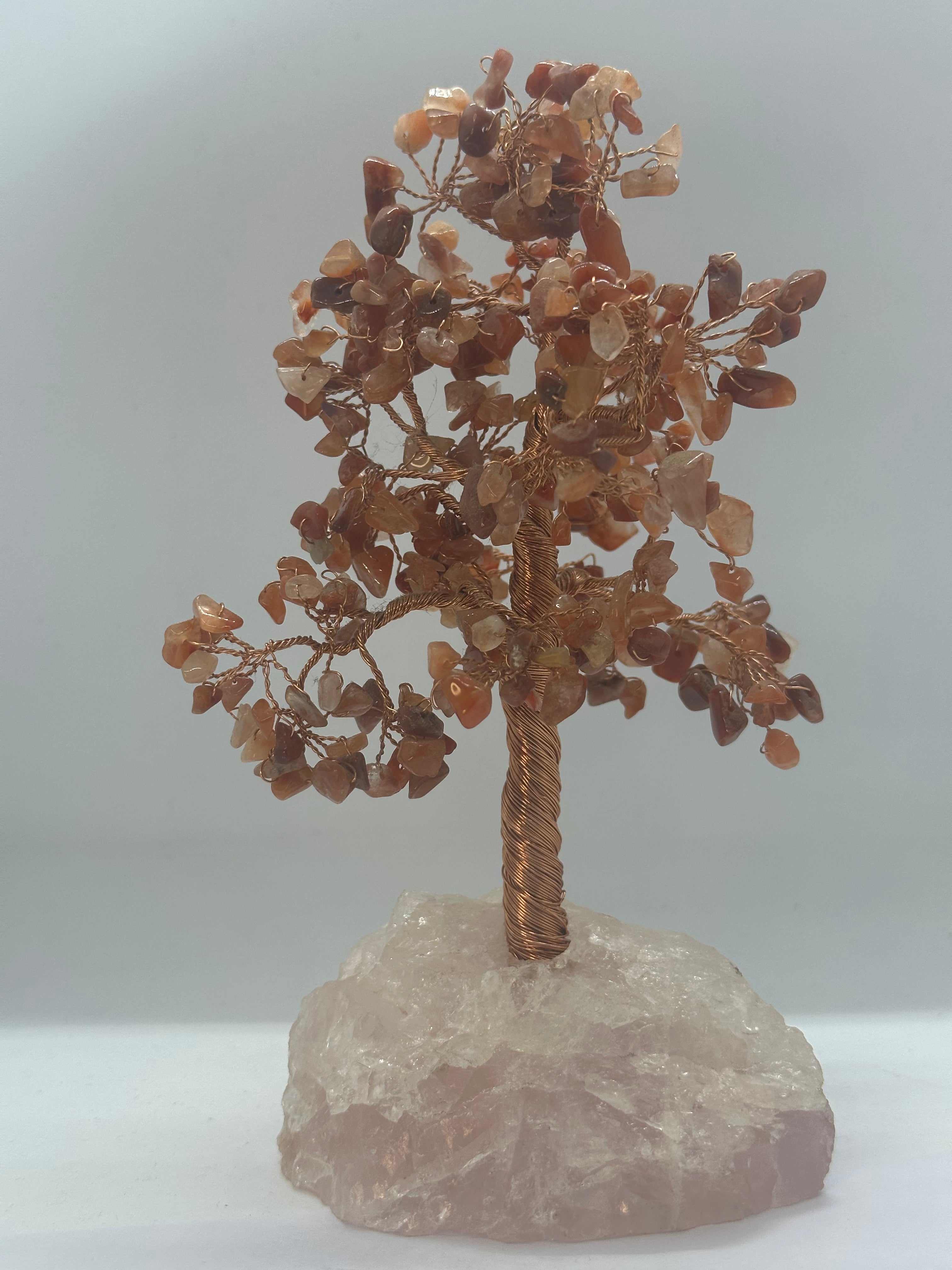 Carnelian Crystal Chip Tree on Rose Quartz Base – 422g