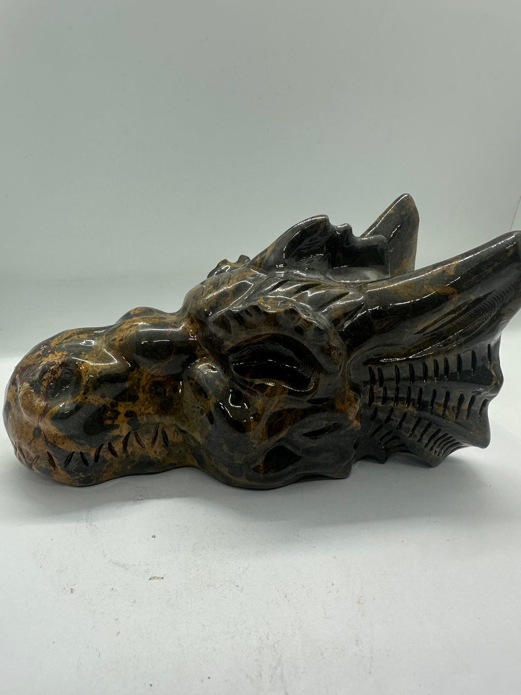 Jade brown and Orange Dragon Head Carving – 1.4kg