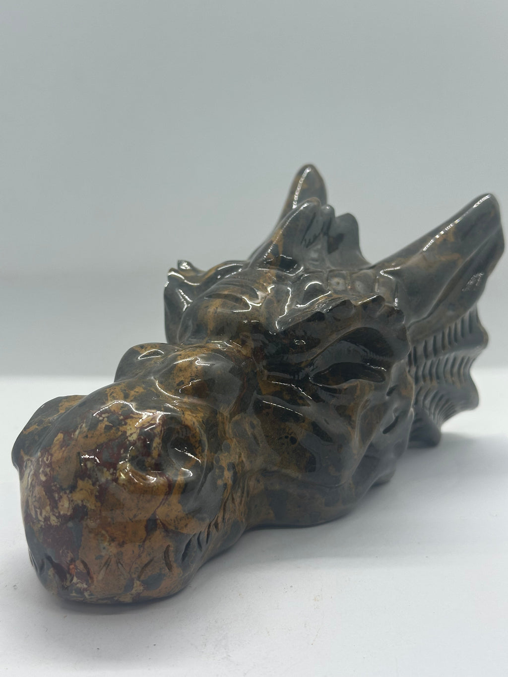 Jade brown and Orange Dragon Head Carving – 1.4kg