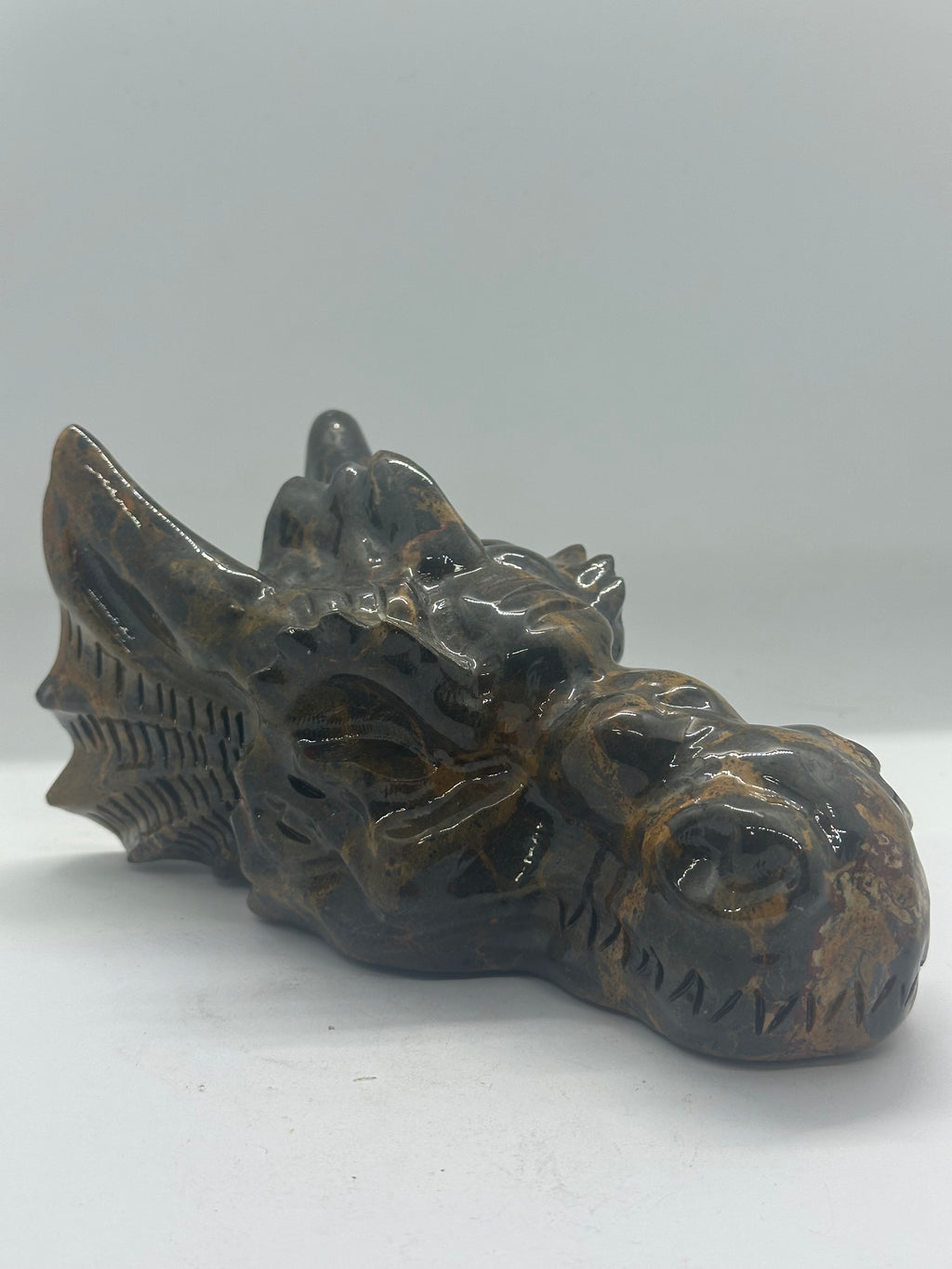 Jade brown and Orange Dragon Head Carving – 1.4kg