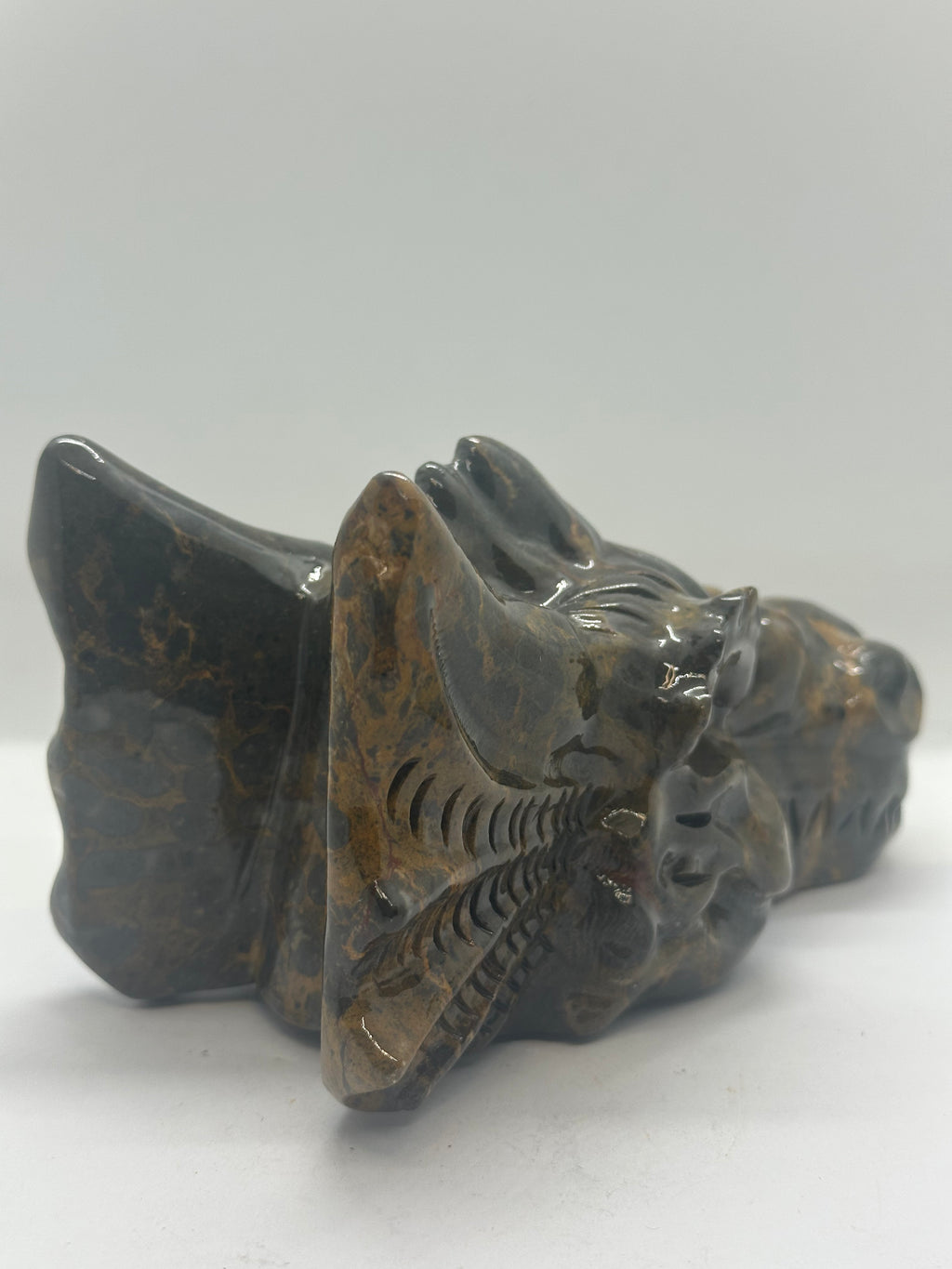 Jade brown and Orange Dragon Head Carving – 1.4kg
