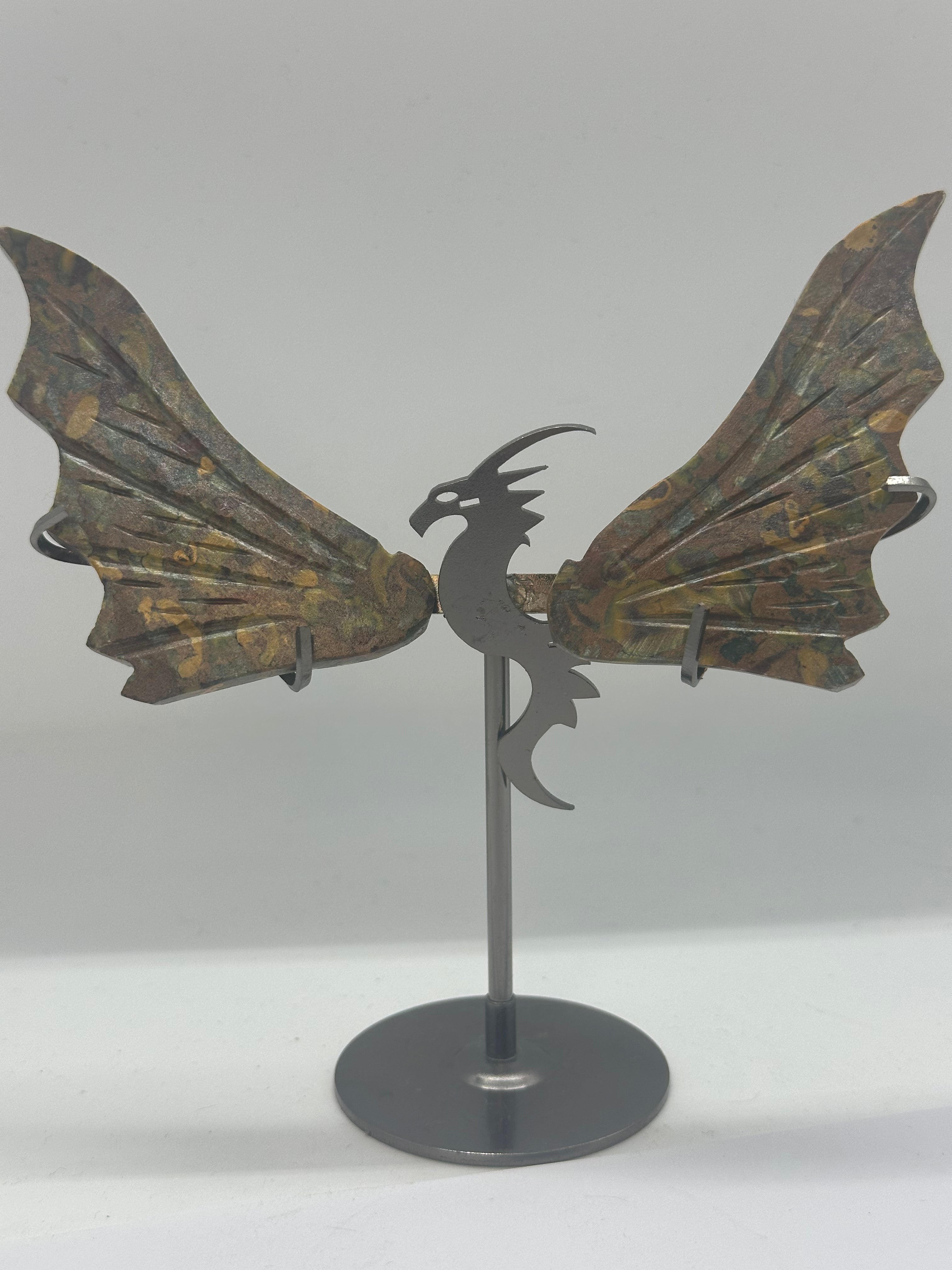 Fruit Jasper Dragon Wing Set on Stand – 135g
