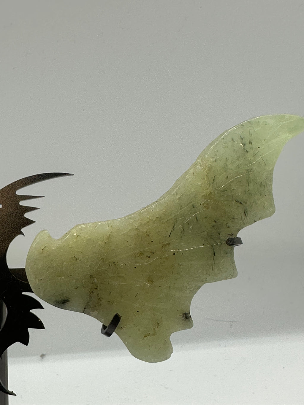 Prehnite Dragon Wing Set on Stand – 150g