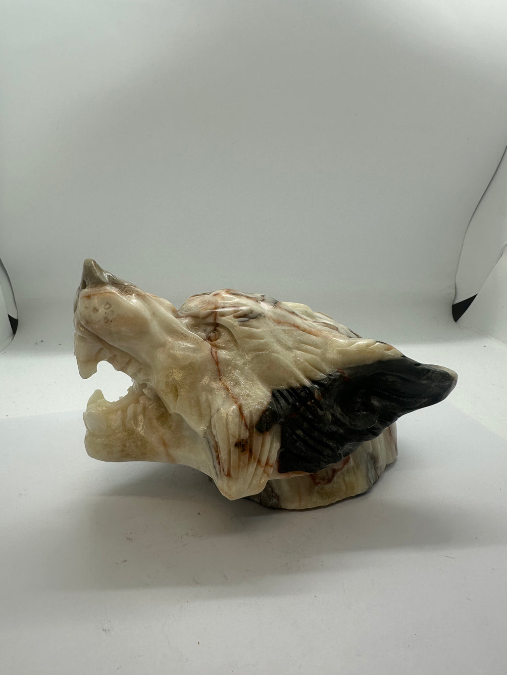 Calcite Wolf Head Carving – 1.42kg