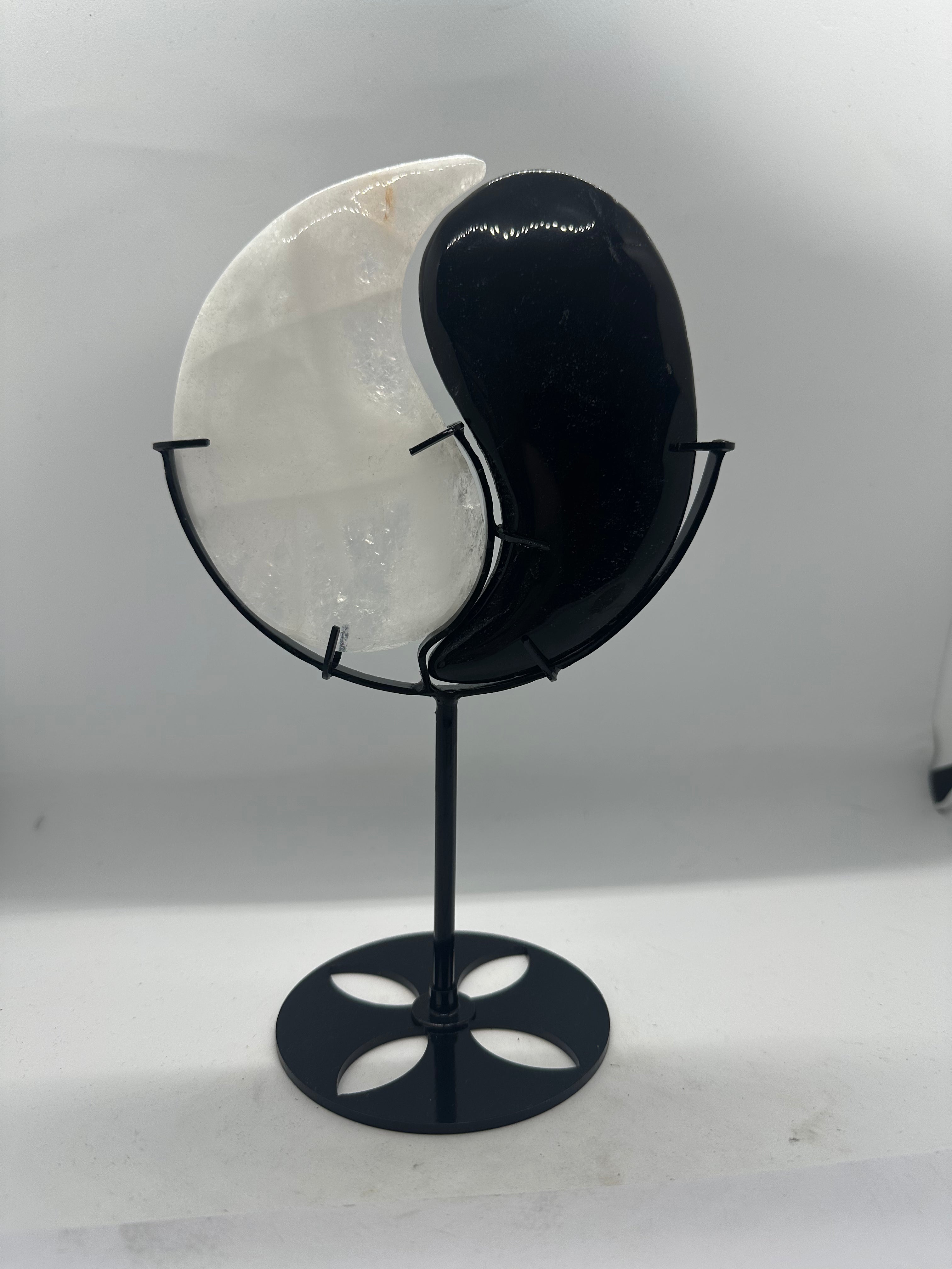 Yin Yang Clear Quartz & Black Obsidian Carving