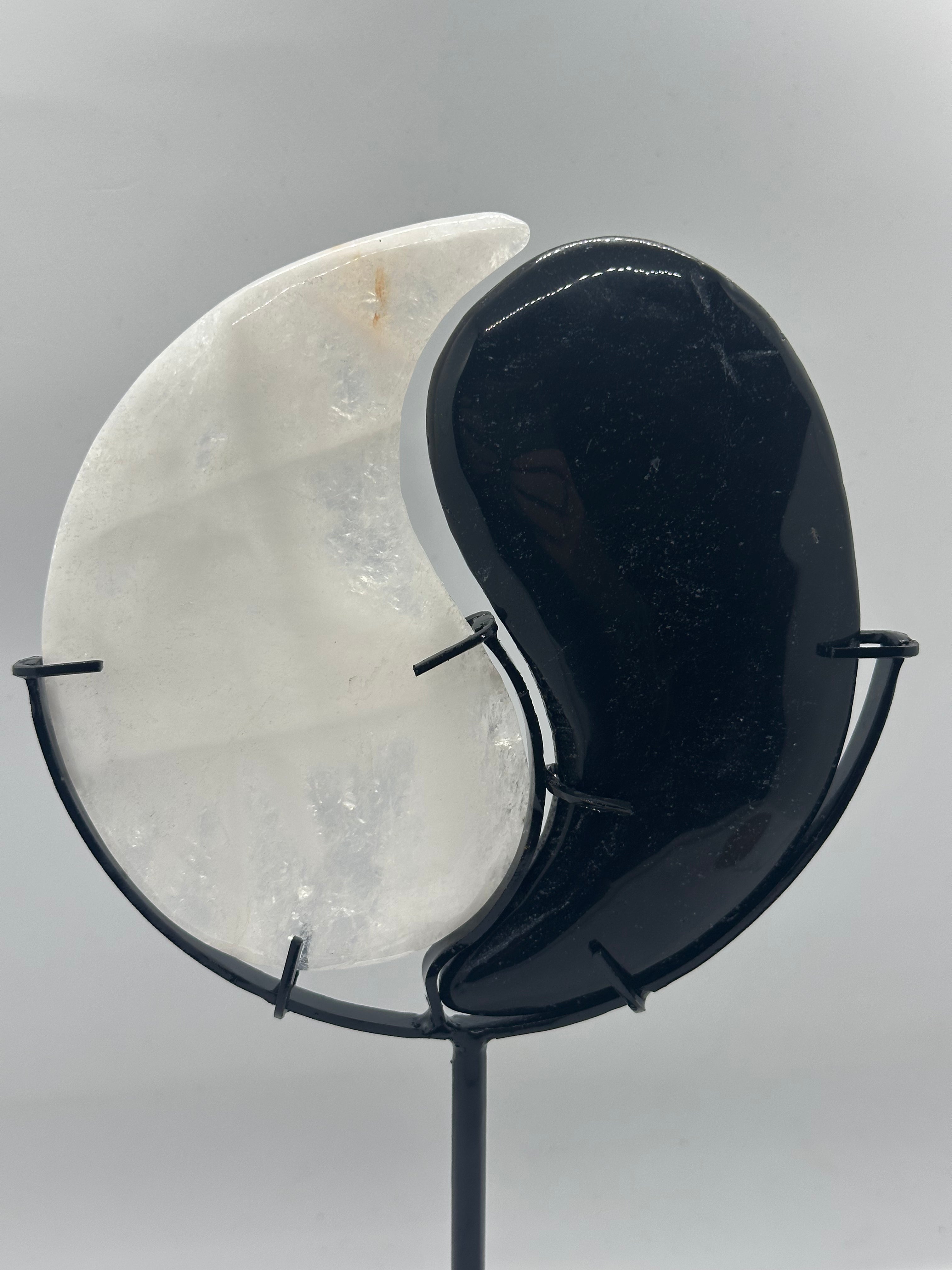 Yin Yang Clear Quartz & Black Obsidian Carving