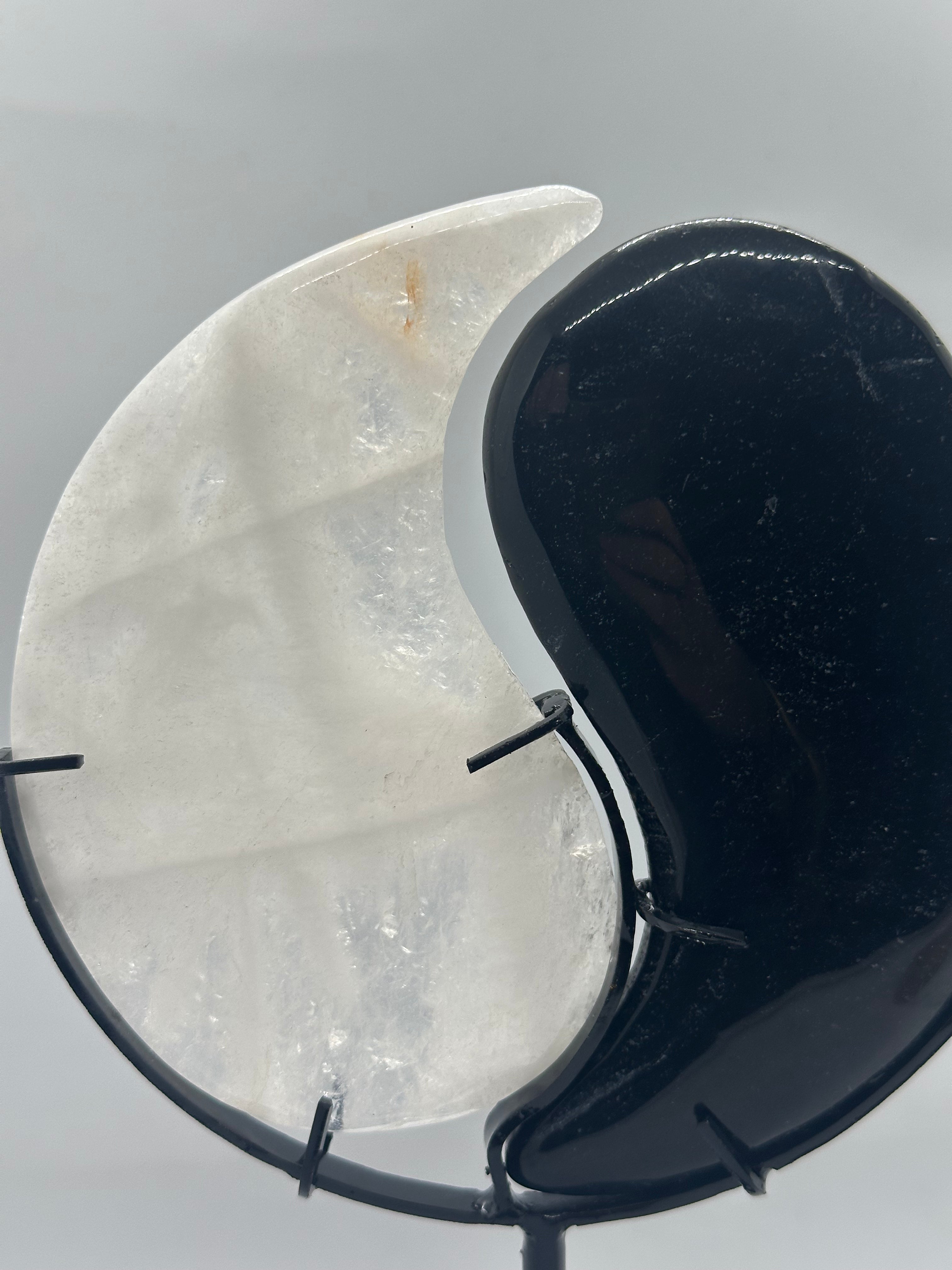 Yin Yang Clear Quartz & Black Obsidian Carving