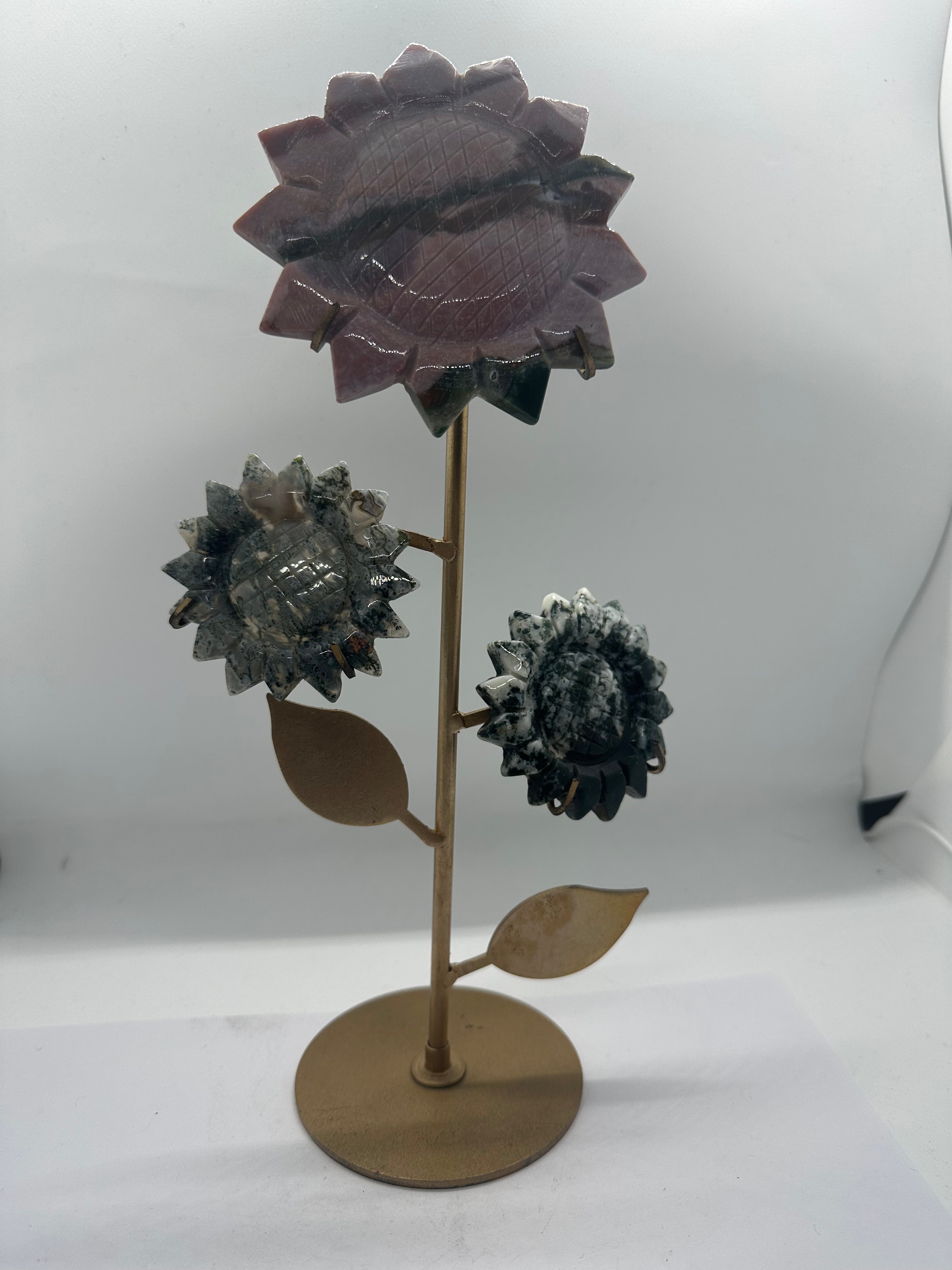 Ocean Jasper & Moss Agate Flowers on Custom Stand
