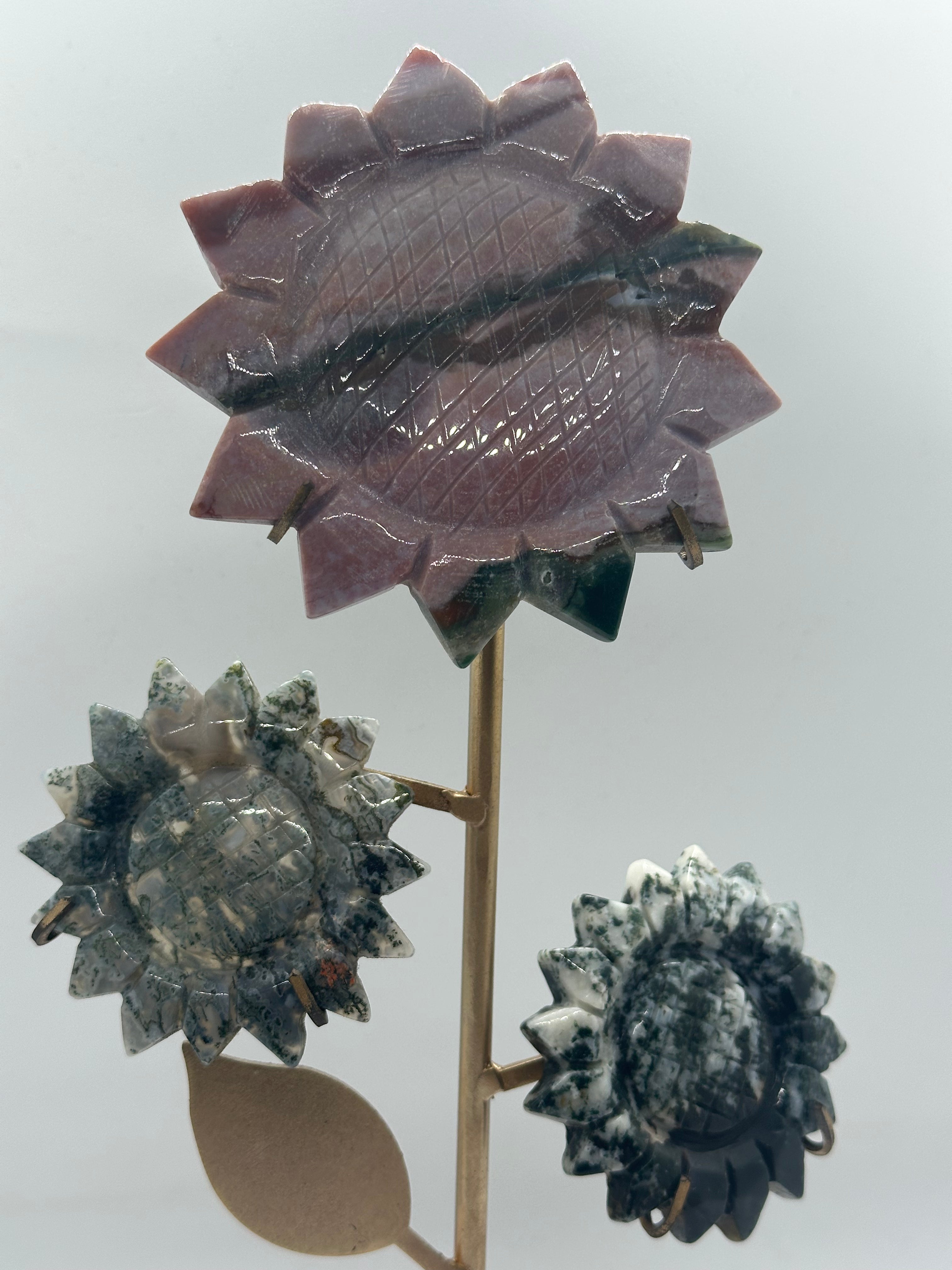 Ocean Jasper & Moss Agate Flowers on Custom Stand
