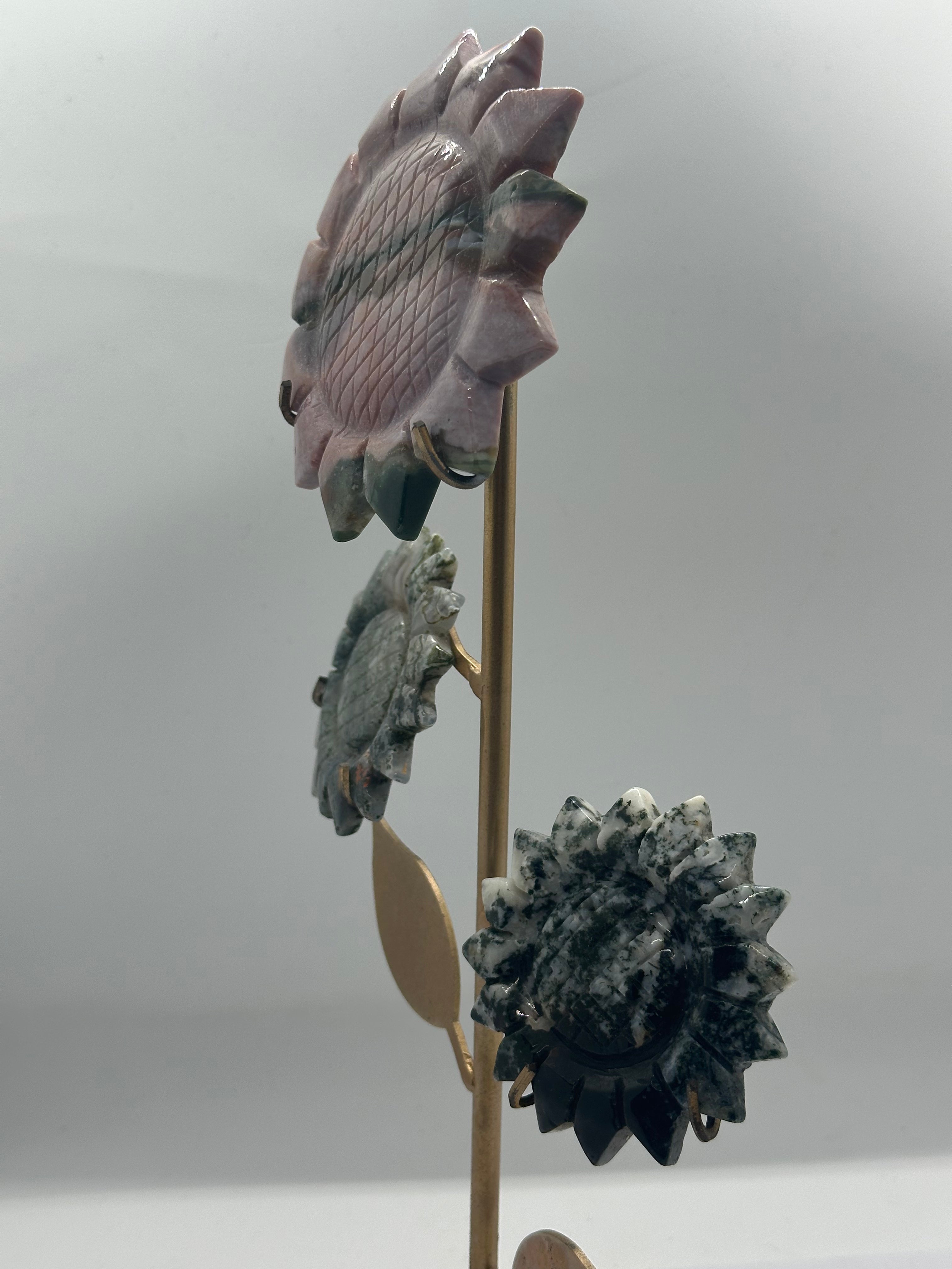 Ocean Jasper & Moss Agate Flowers on Custom Stand