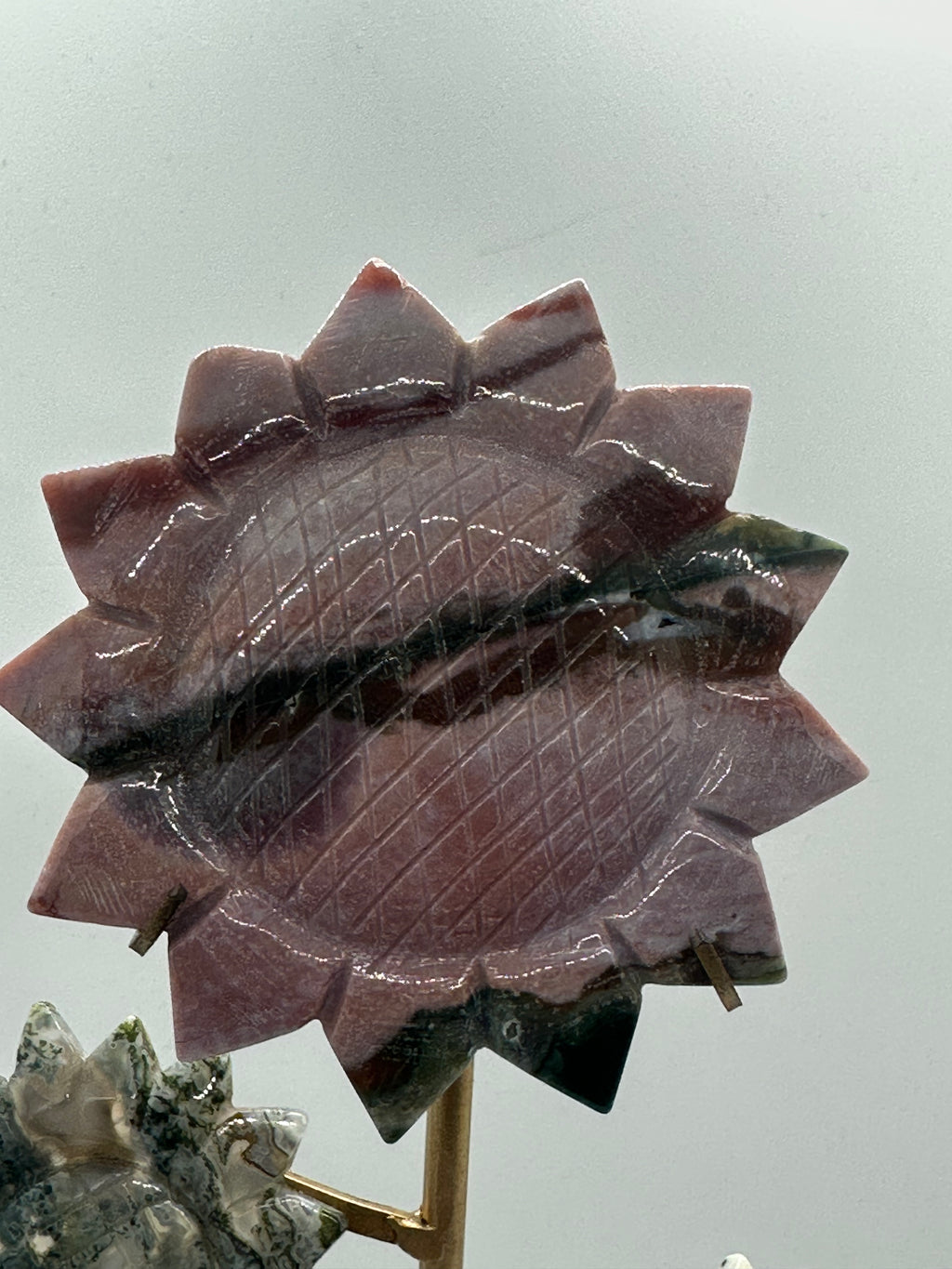 Ocean Jasper & Moss Agate Flowers on Custom Stand