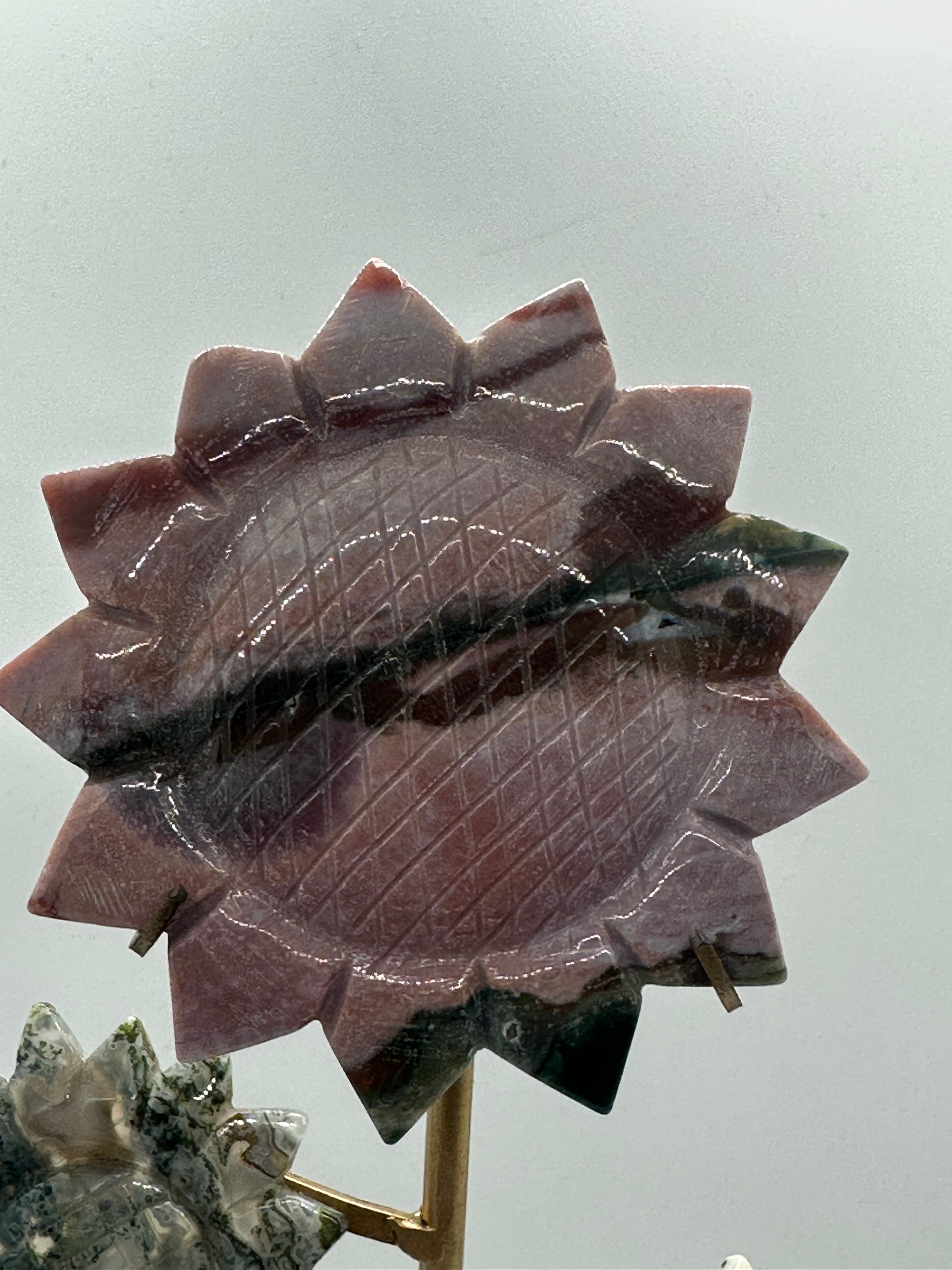 Ocean Jasper & Moss Agate Flowers on Custom Stand