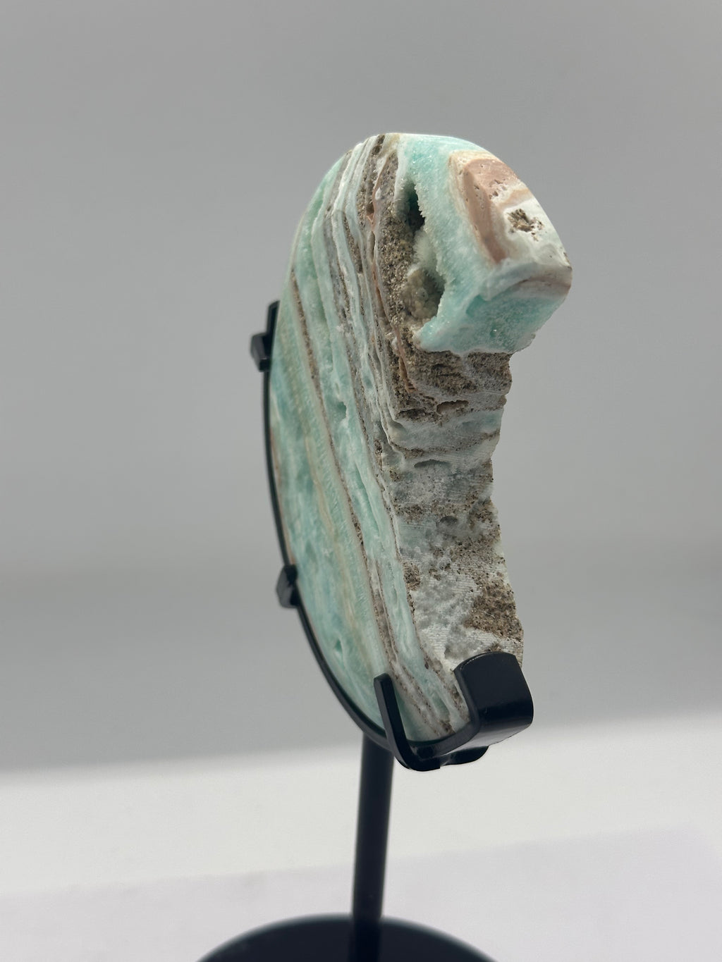 Hemimorphite Moon on Custom Stand