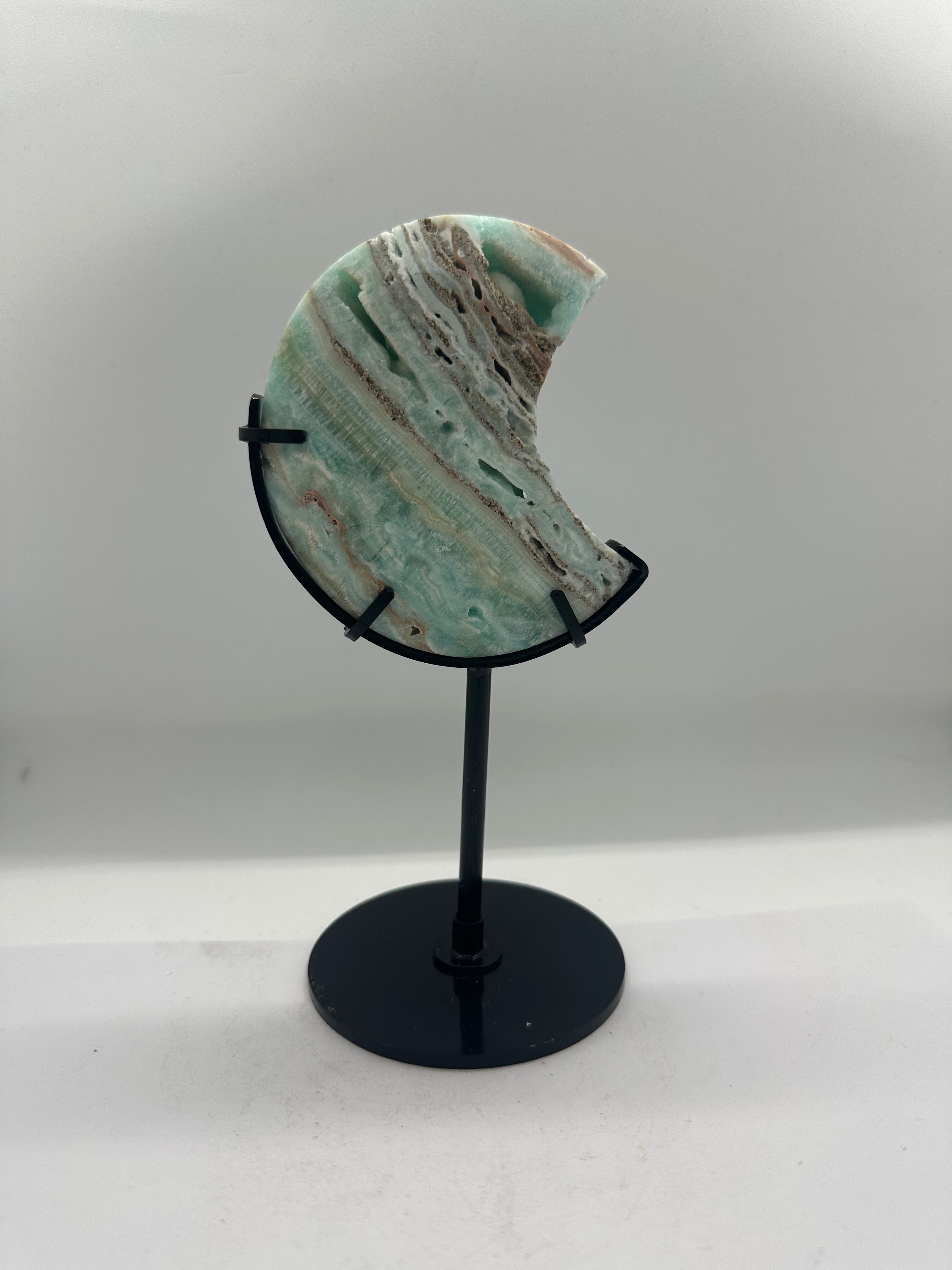 Hemimorphite Moon on Custom Stand