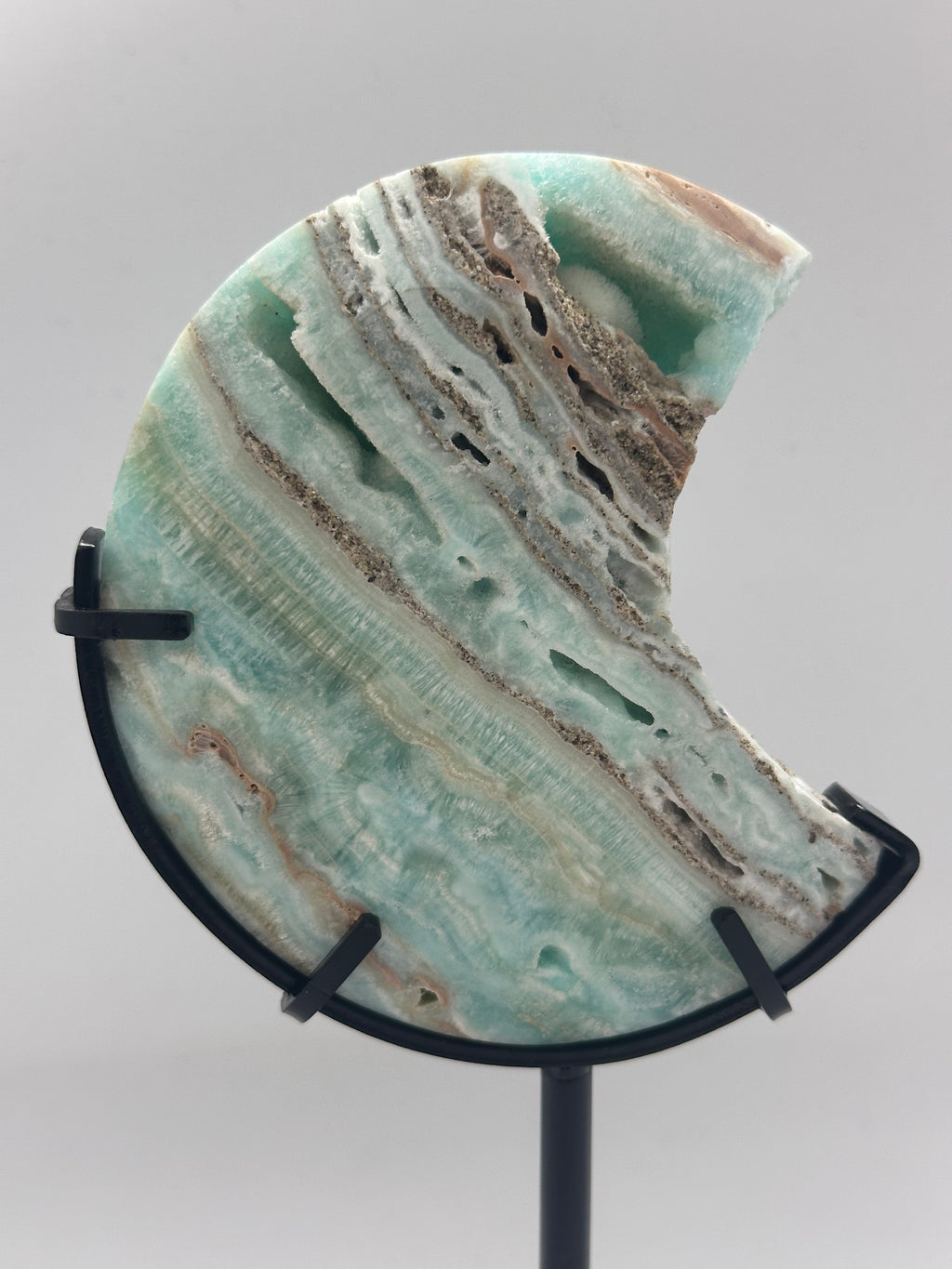 Hemimorphite Moon on Custom Stand