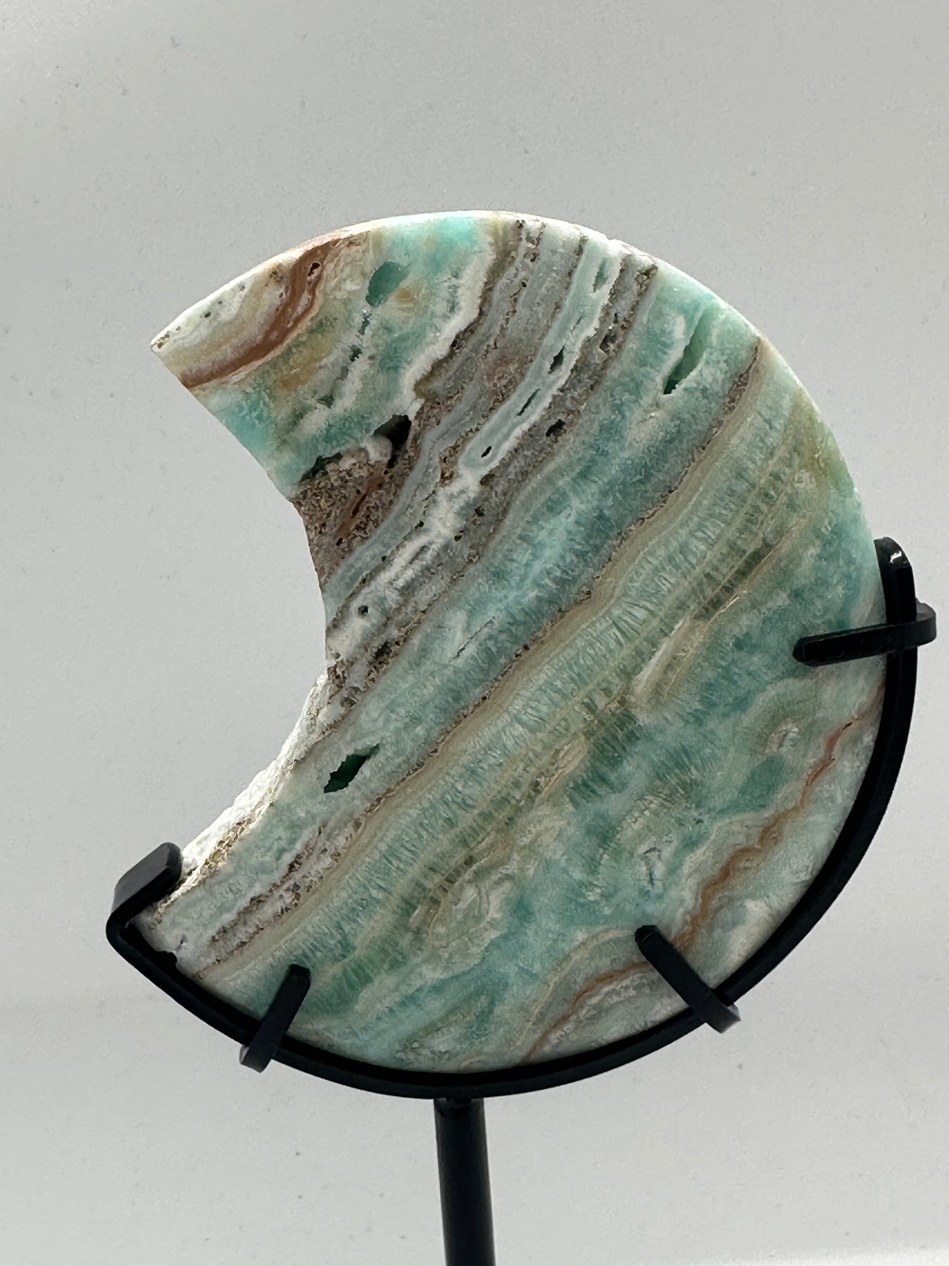Hemimorphite Moon on Custom Stand