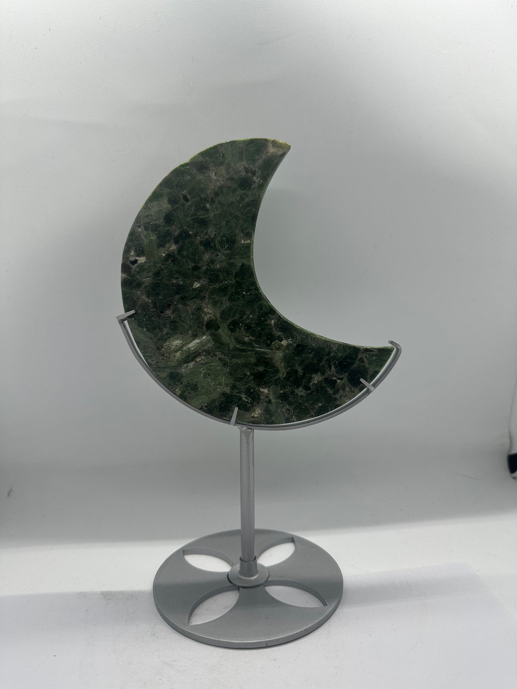 Green Mica Moon on Custom Stand