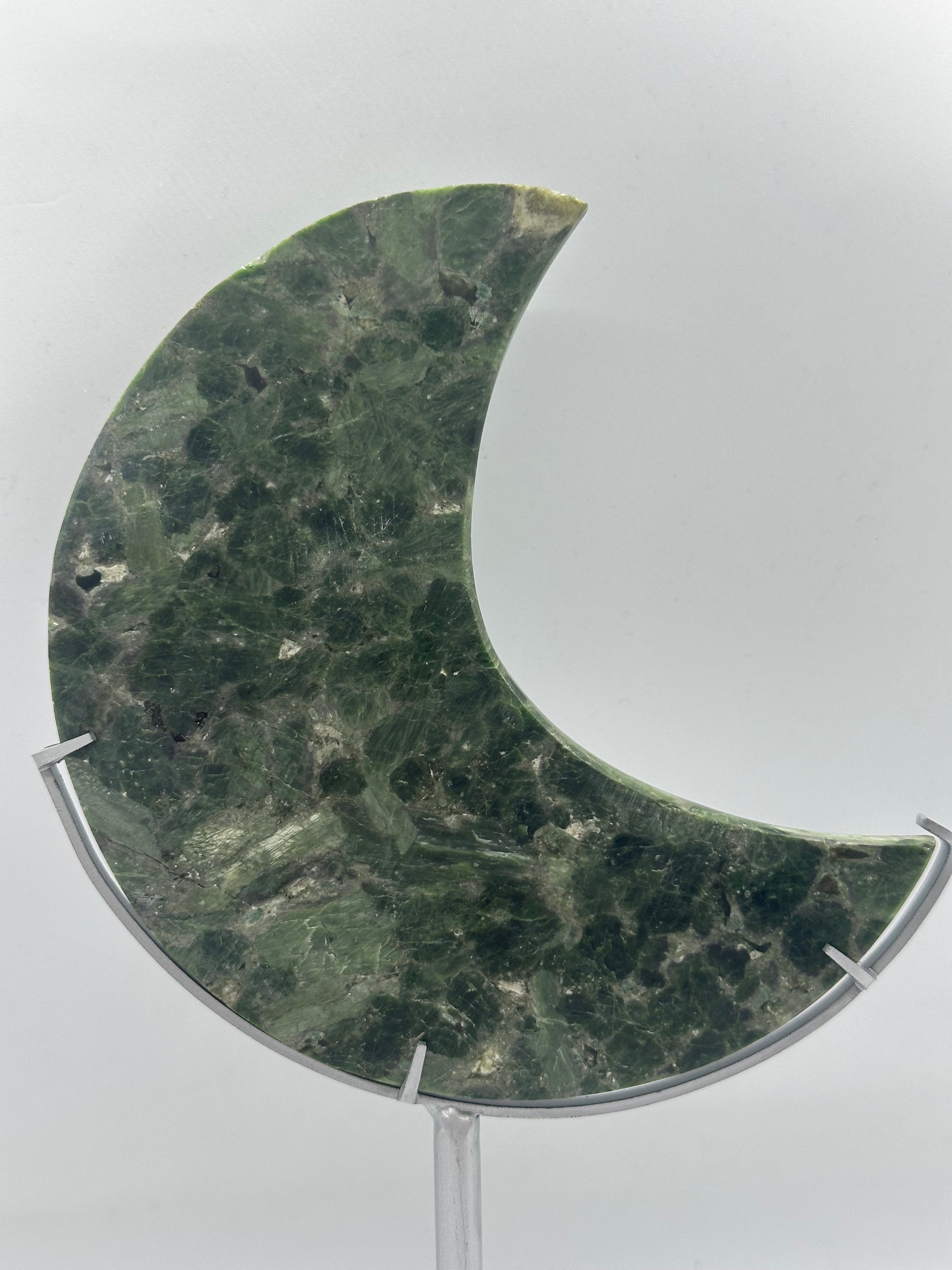 Green Mica Moon on Custom Stand