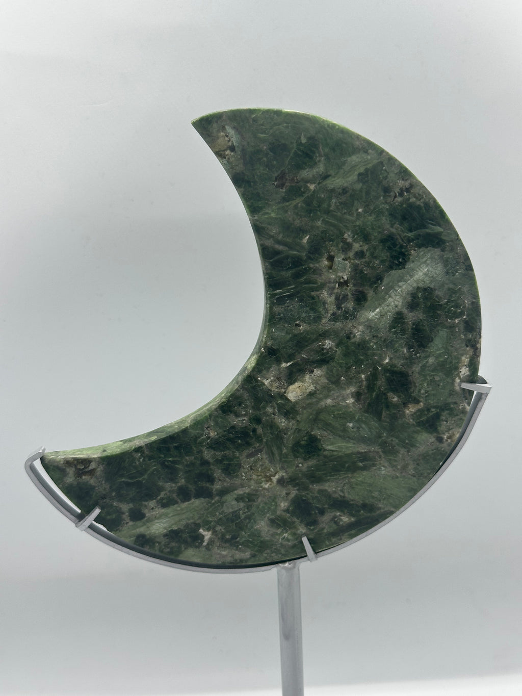 Green Mica Moon on Custom Stand