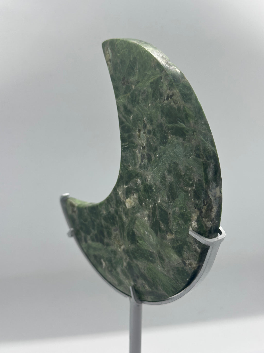 Green Mica Moon on Custom Stand