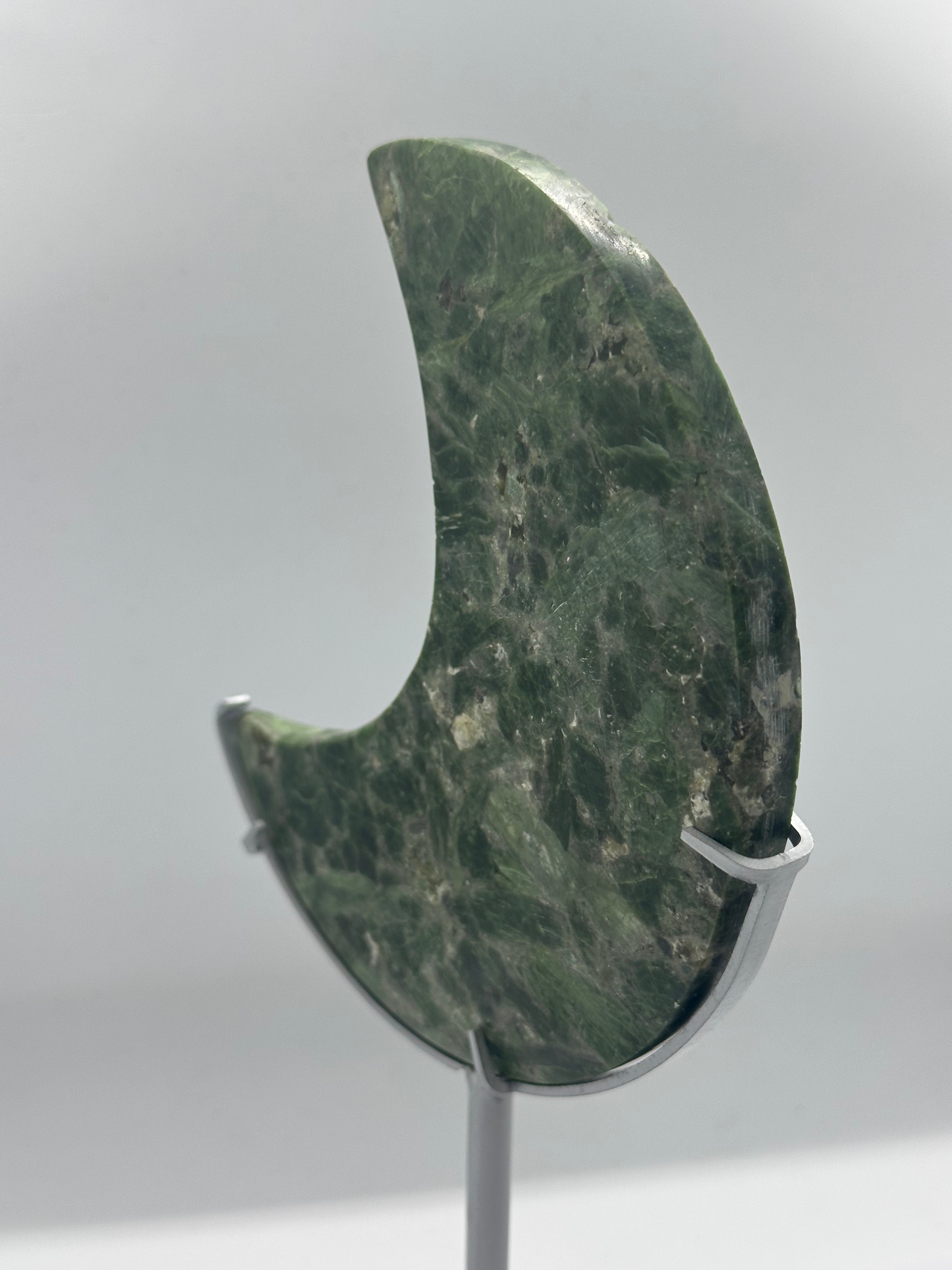 Green Mica Moon on Custom Stand