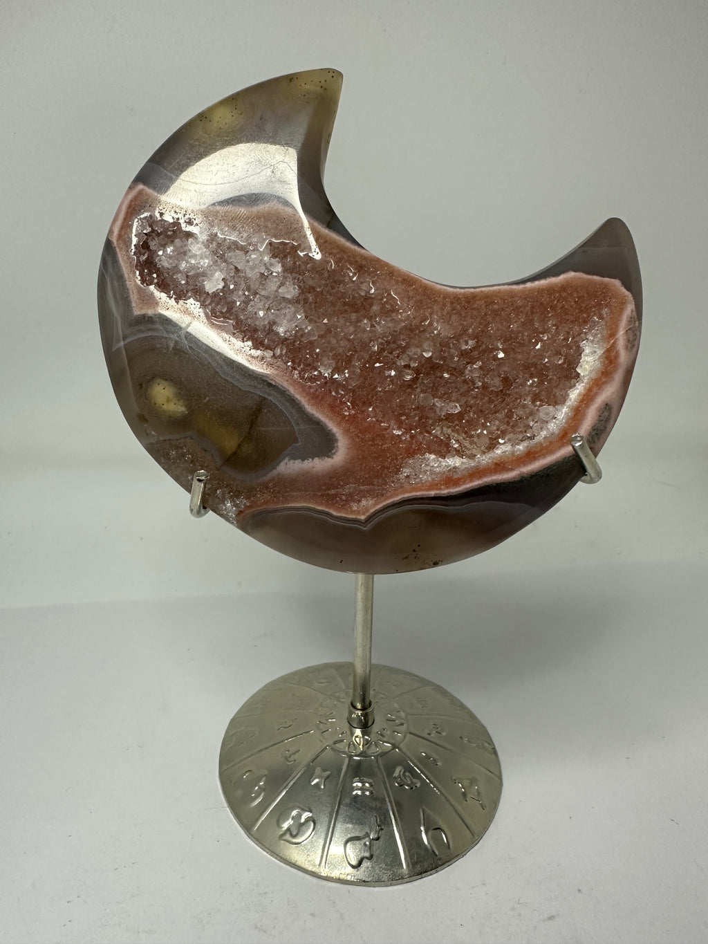 Agate Moon with Druzy on Stand