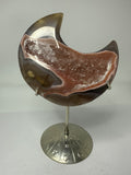 Agate Moon with Druzy on Stand