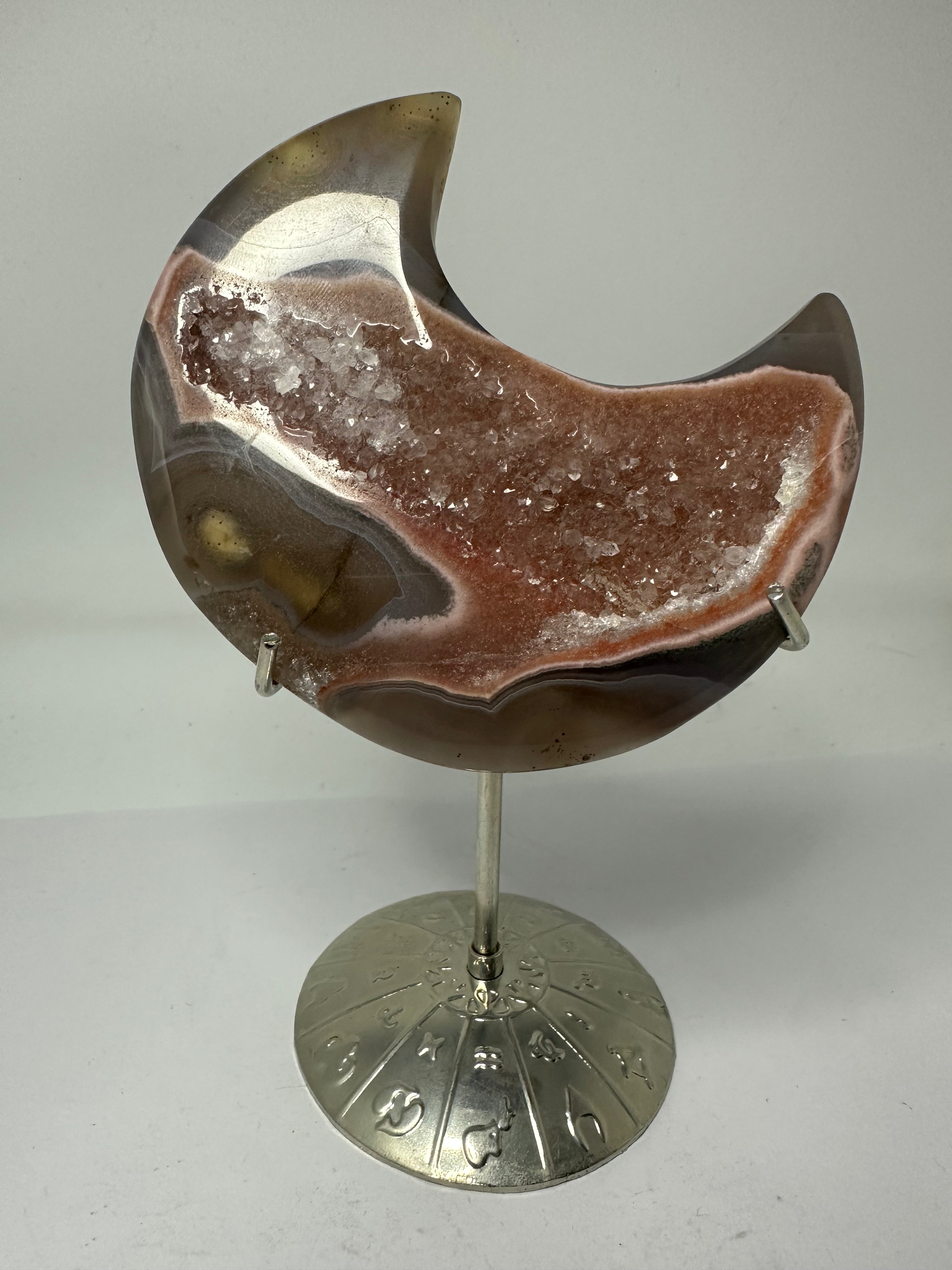 Agate Moon with Druzy on Stand
