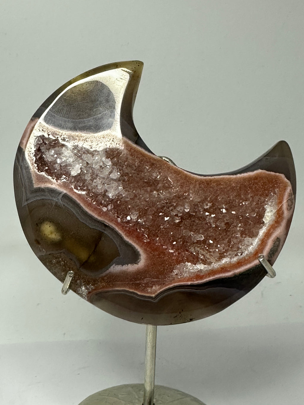Agate Moon with Druzy on Stand