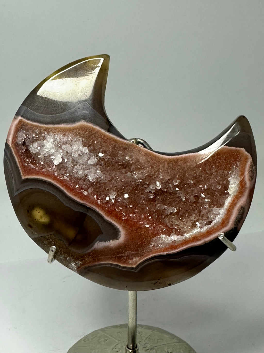 Agate Moon with Druzy on Stand