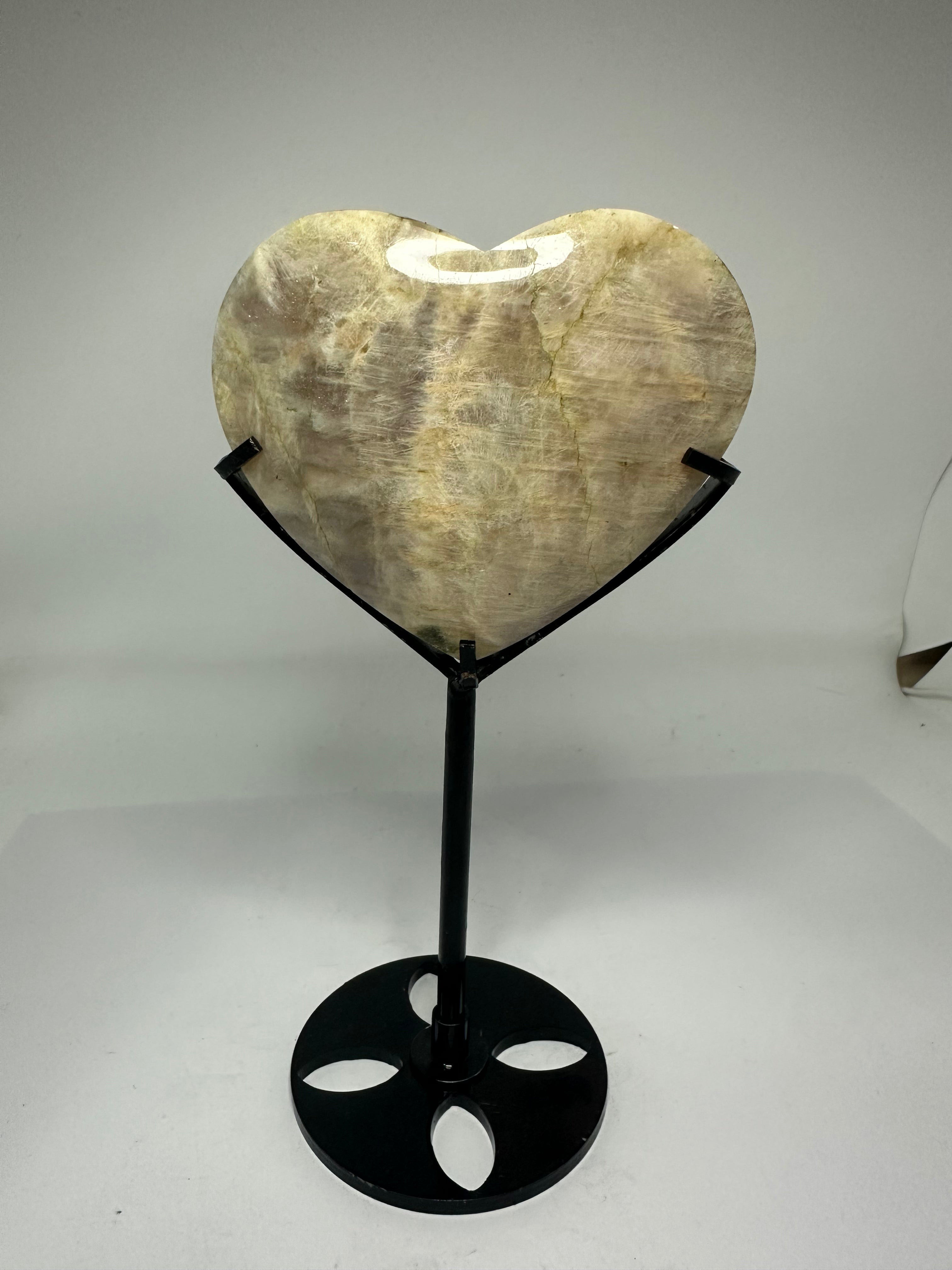 Moonstone Heart on Custom Stand