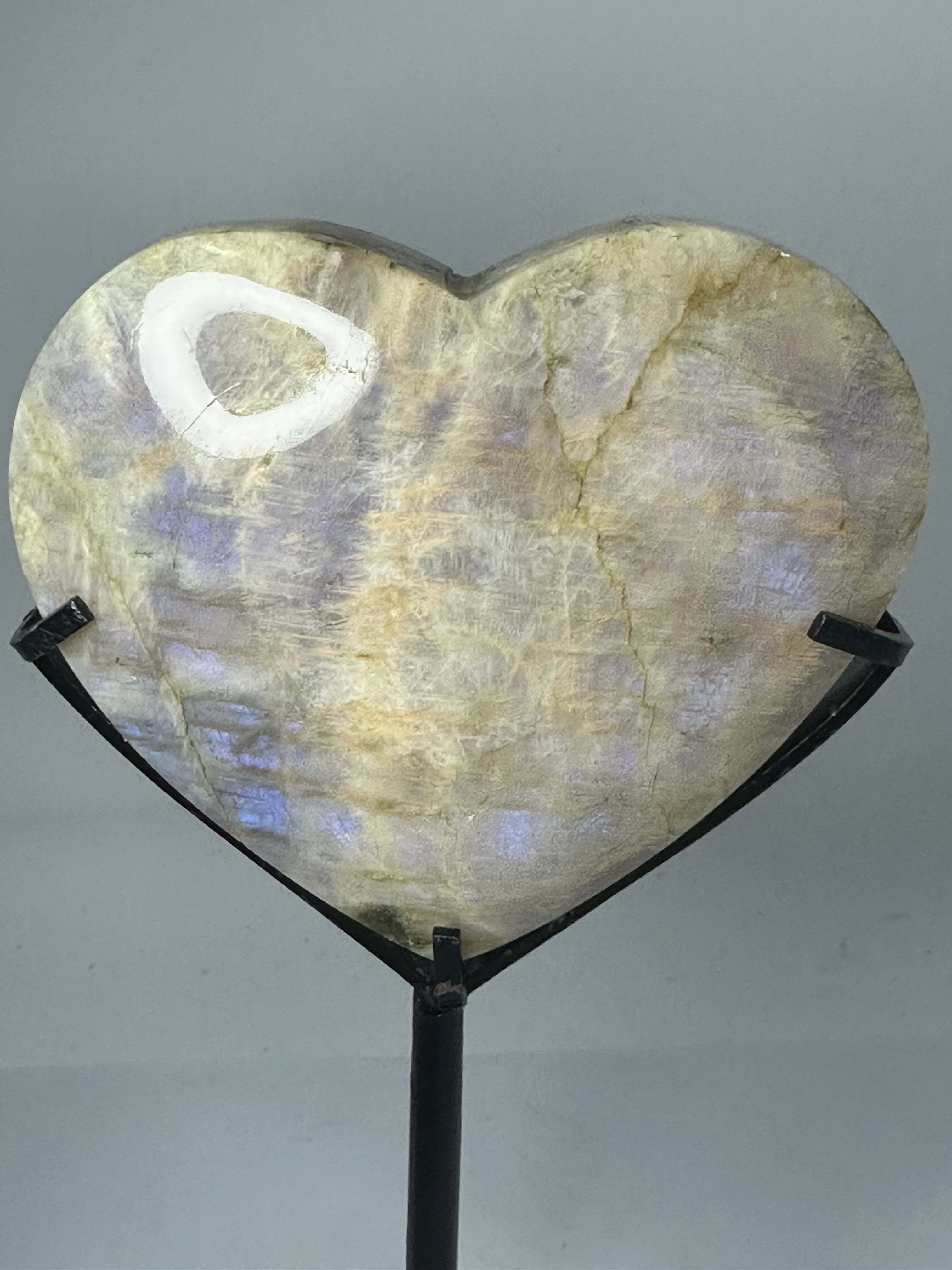 Moonstone Heart on Custom Stand
