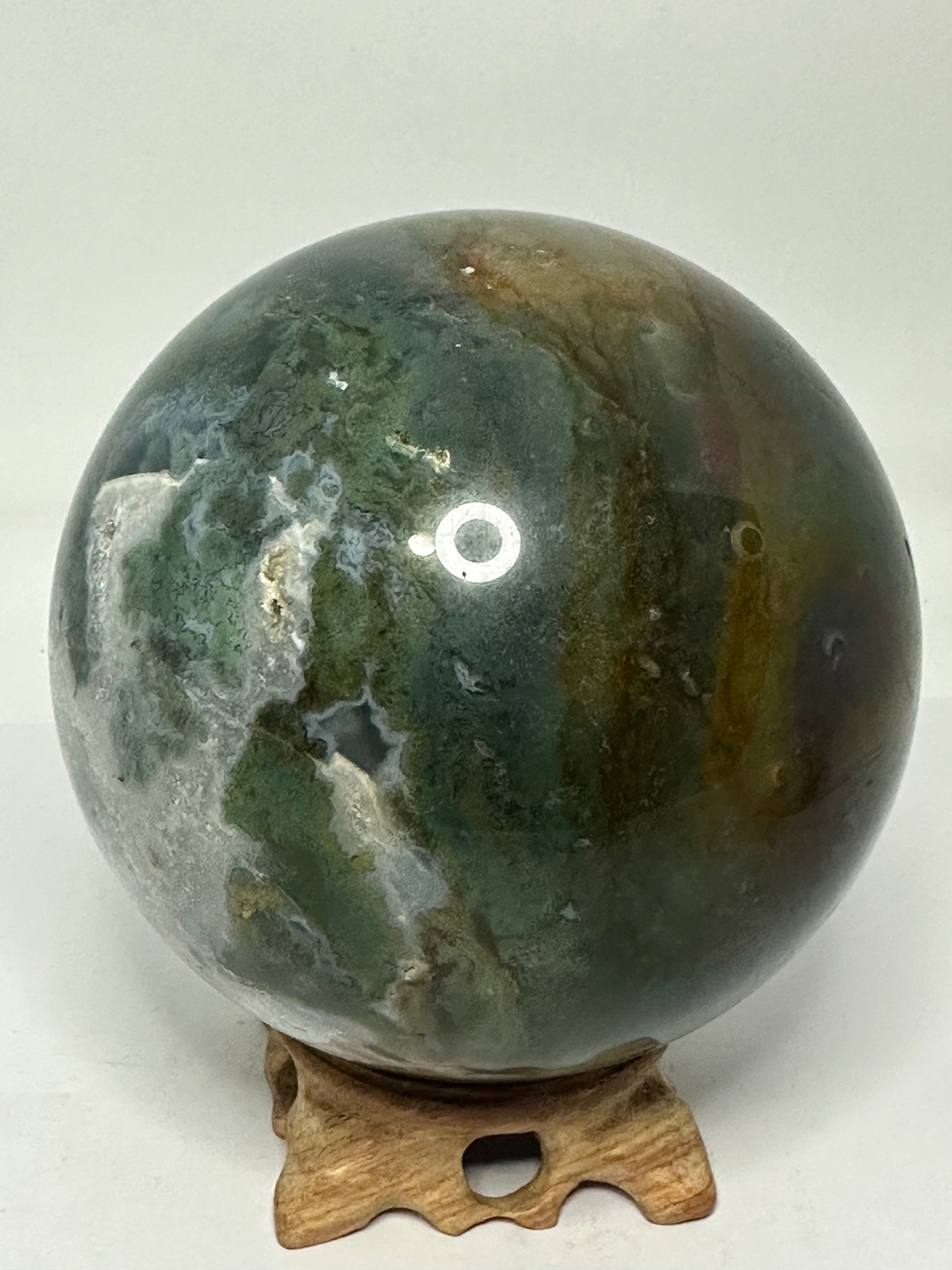 Moss Agate Sphere with Druzy Quartz