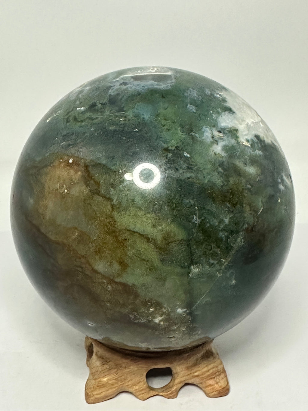 Moss Agate Sphere with Druzy Quartz