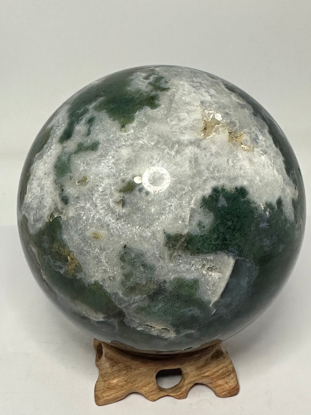 Moss Agate Sphere with Druzy Quartz