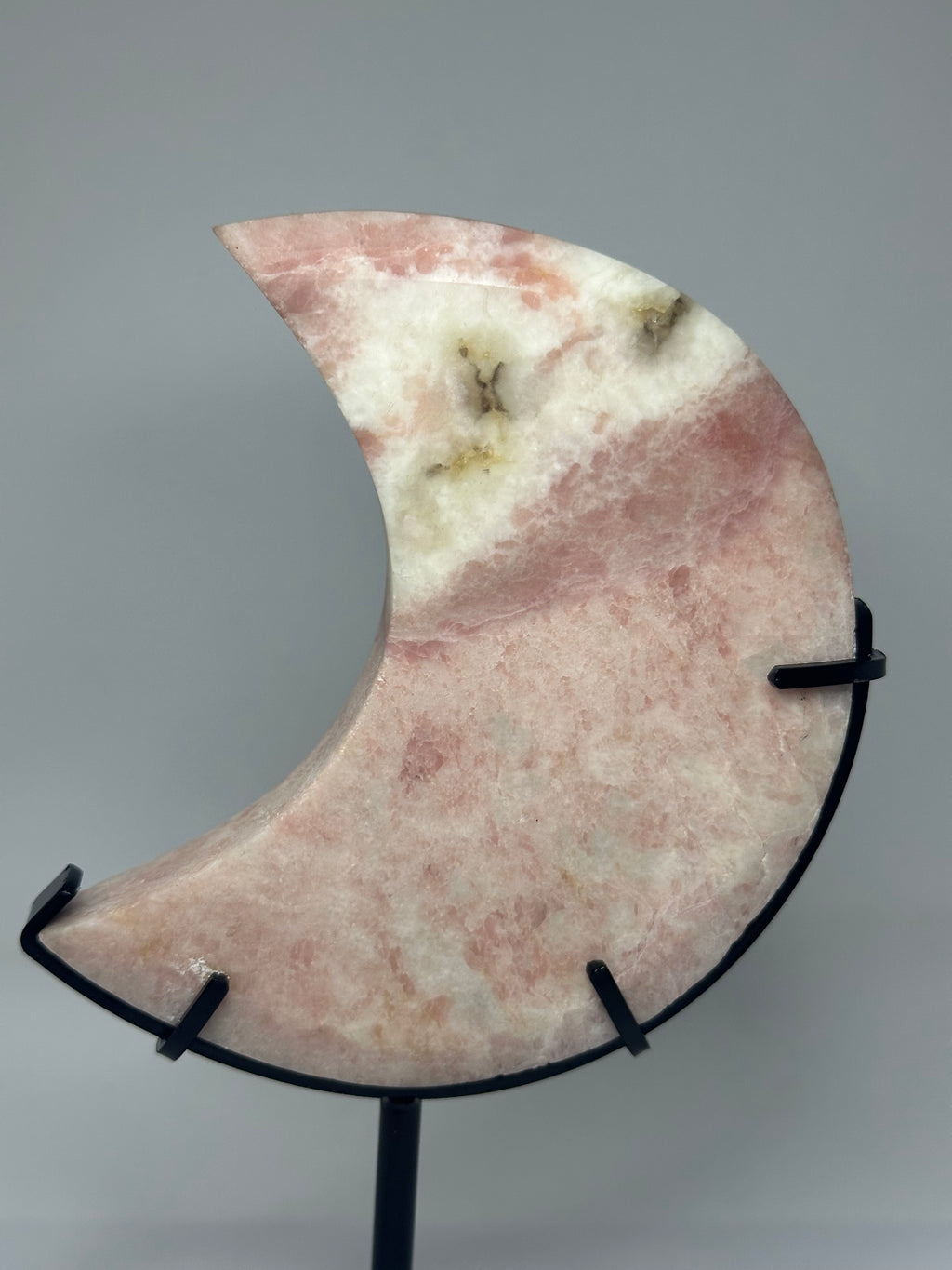 Pink Opal Moon Carving on Custom Stand – 570g
