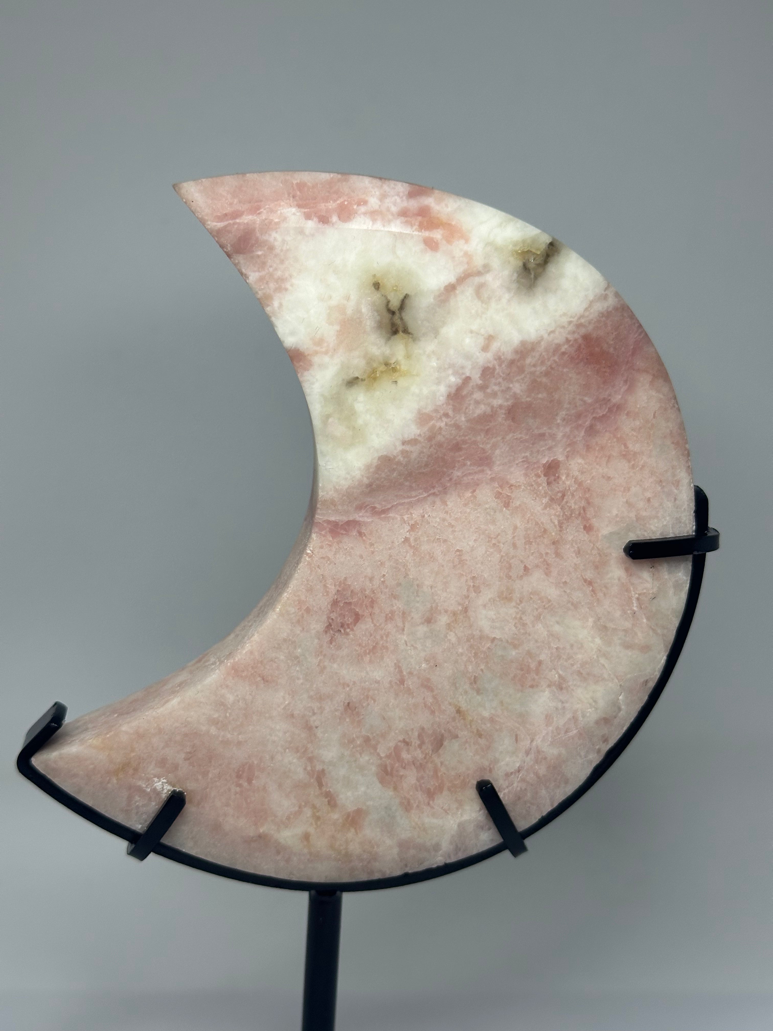 Pink Opal Moon Carving on Custom Stand – 570g